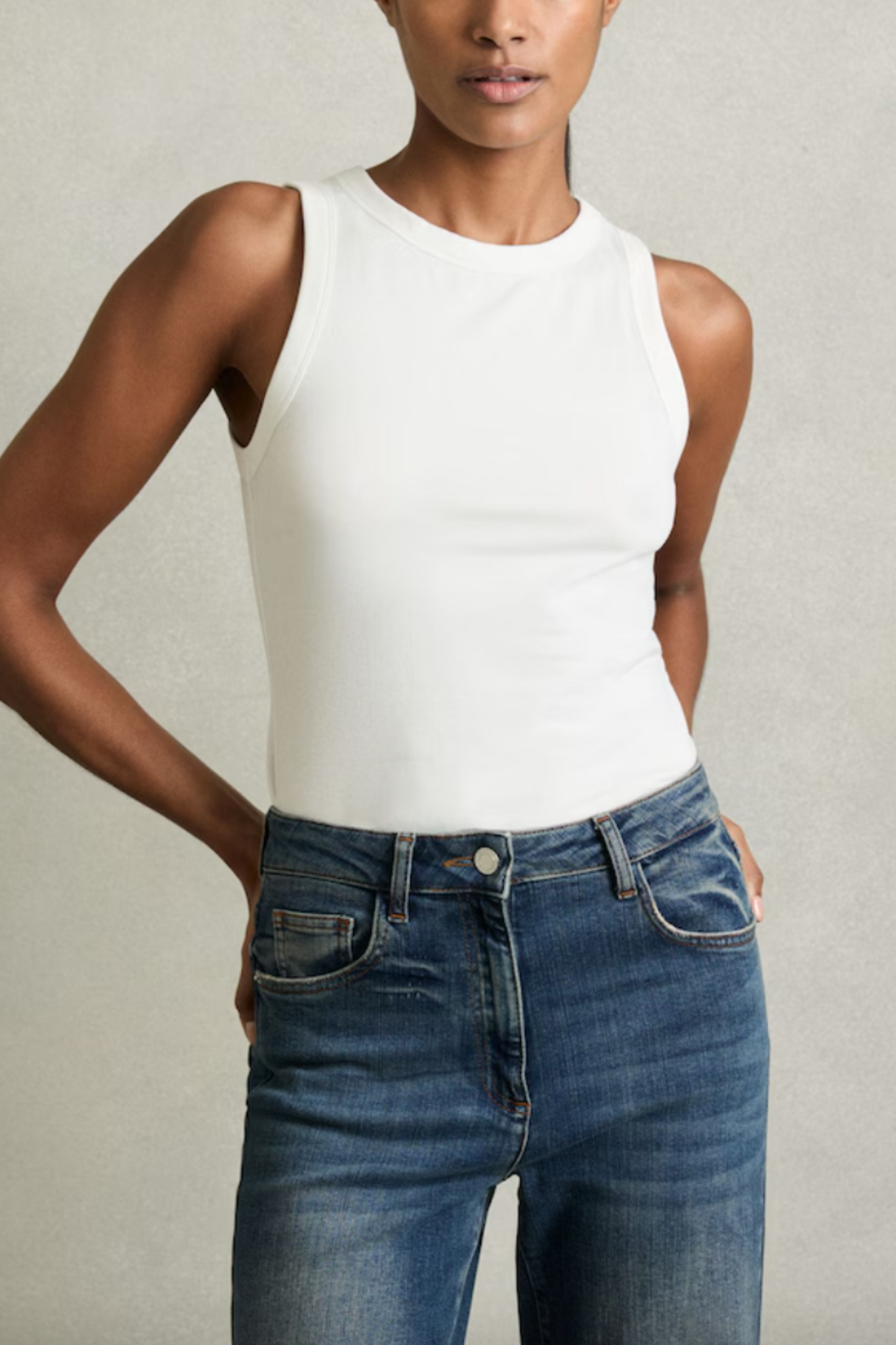 Betty Stretch-cotton Racerback Vest in White