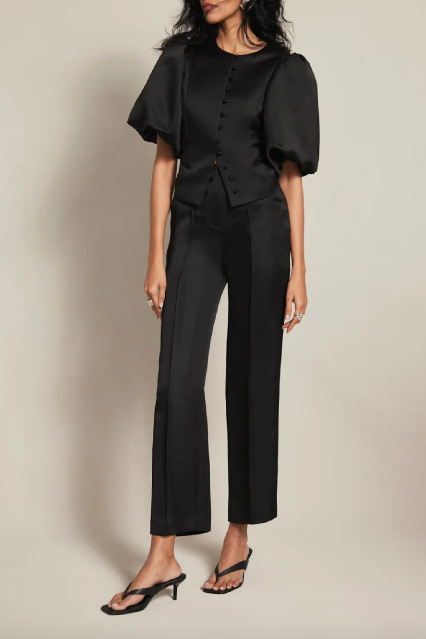Black Satin Slim Trousers