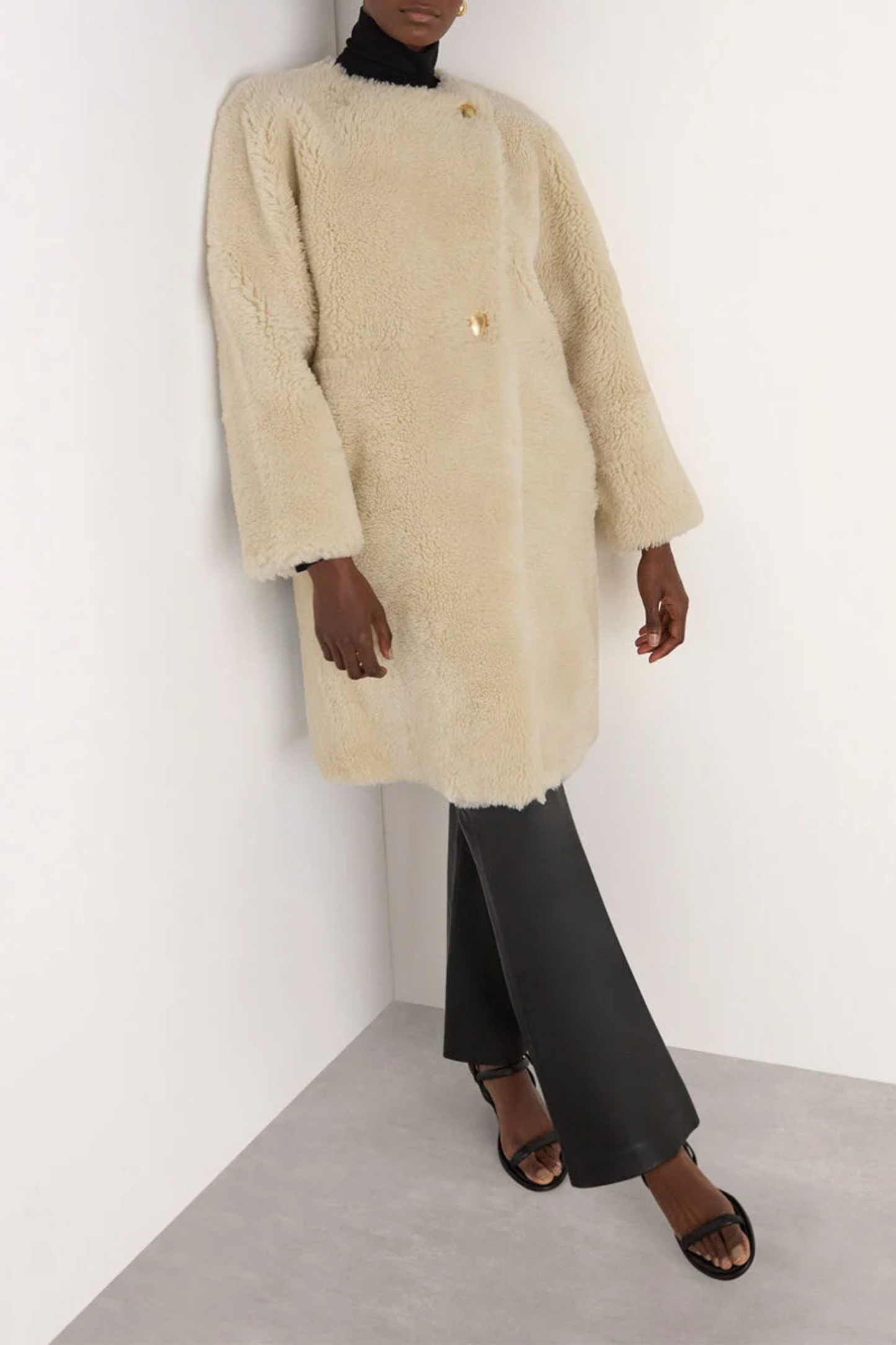 Beige Shearling Cocoon Coat