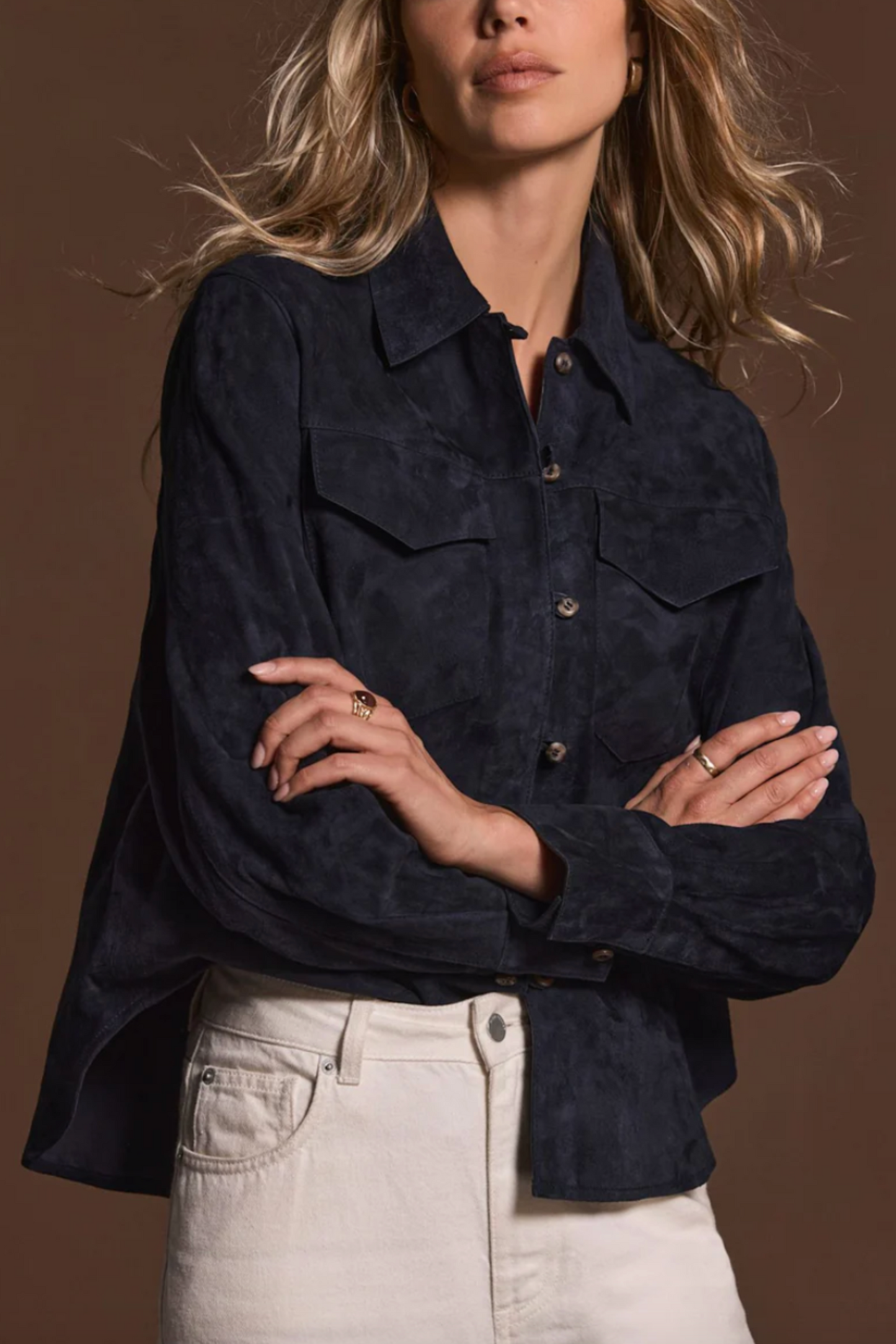 Navy Suede Long-sleeve Shirt