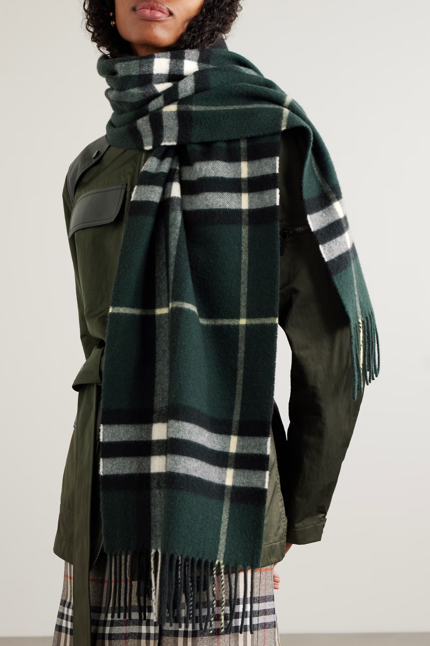 Fringed Checked Cashmere Scarf