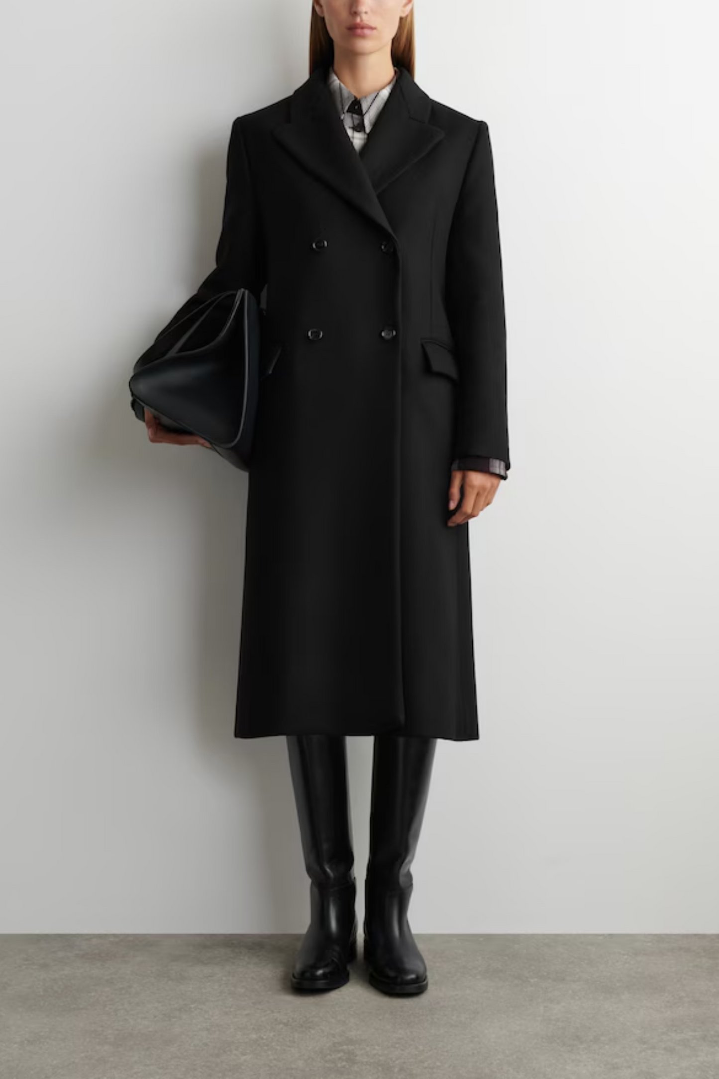 Tailored Double-breasted Wool Long Coat