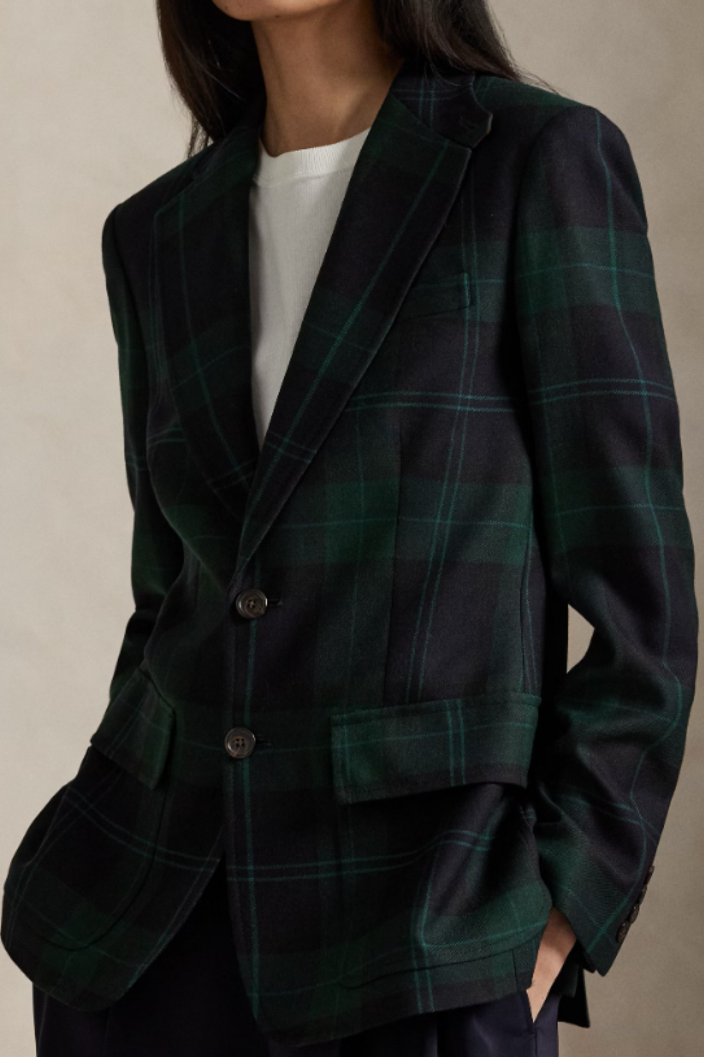 Single-Breasted Plaid Wool Blazer
