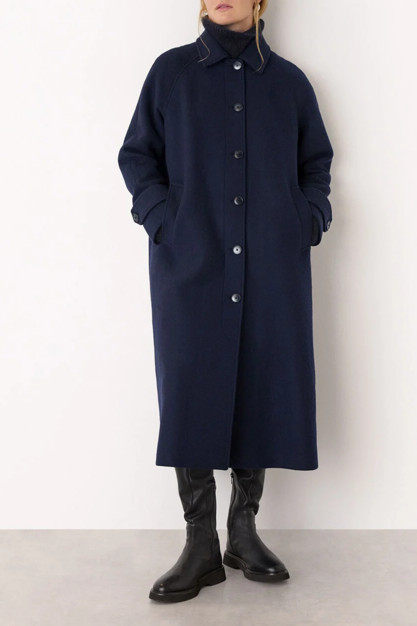 Navy Long Wool Car Coat