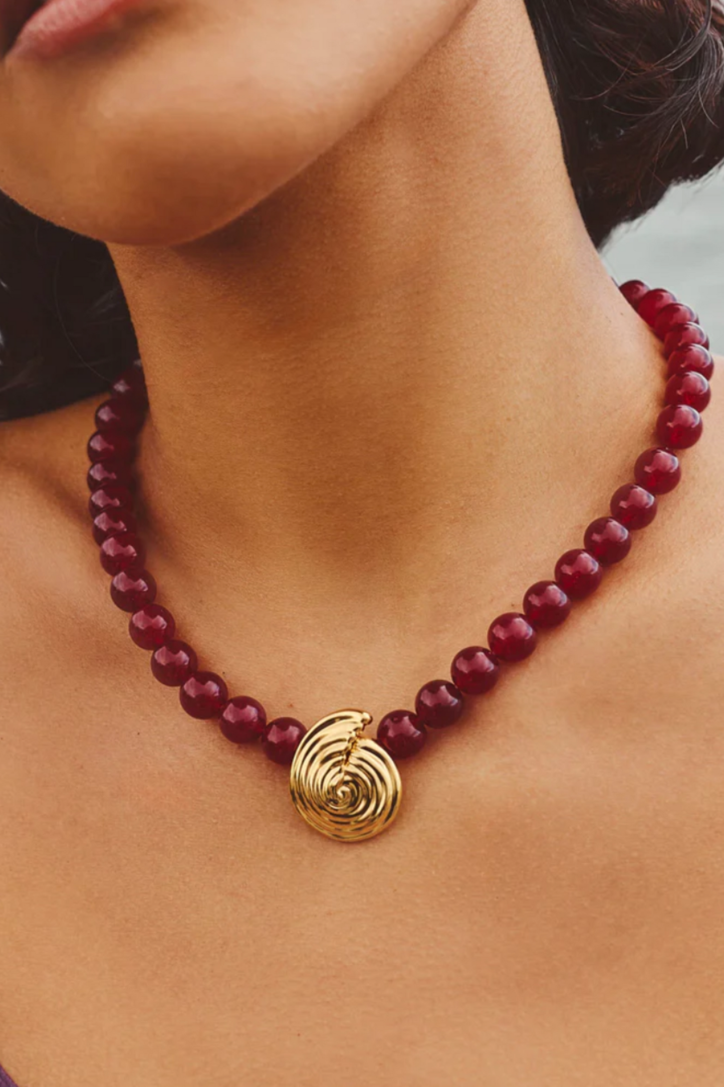 Spiral Gemstone Beaded Pendant Necklace