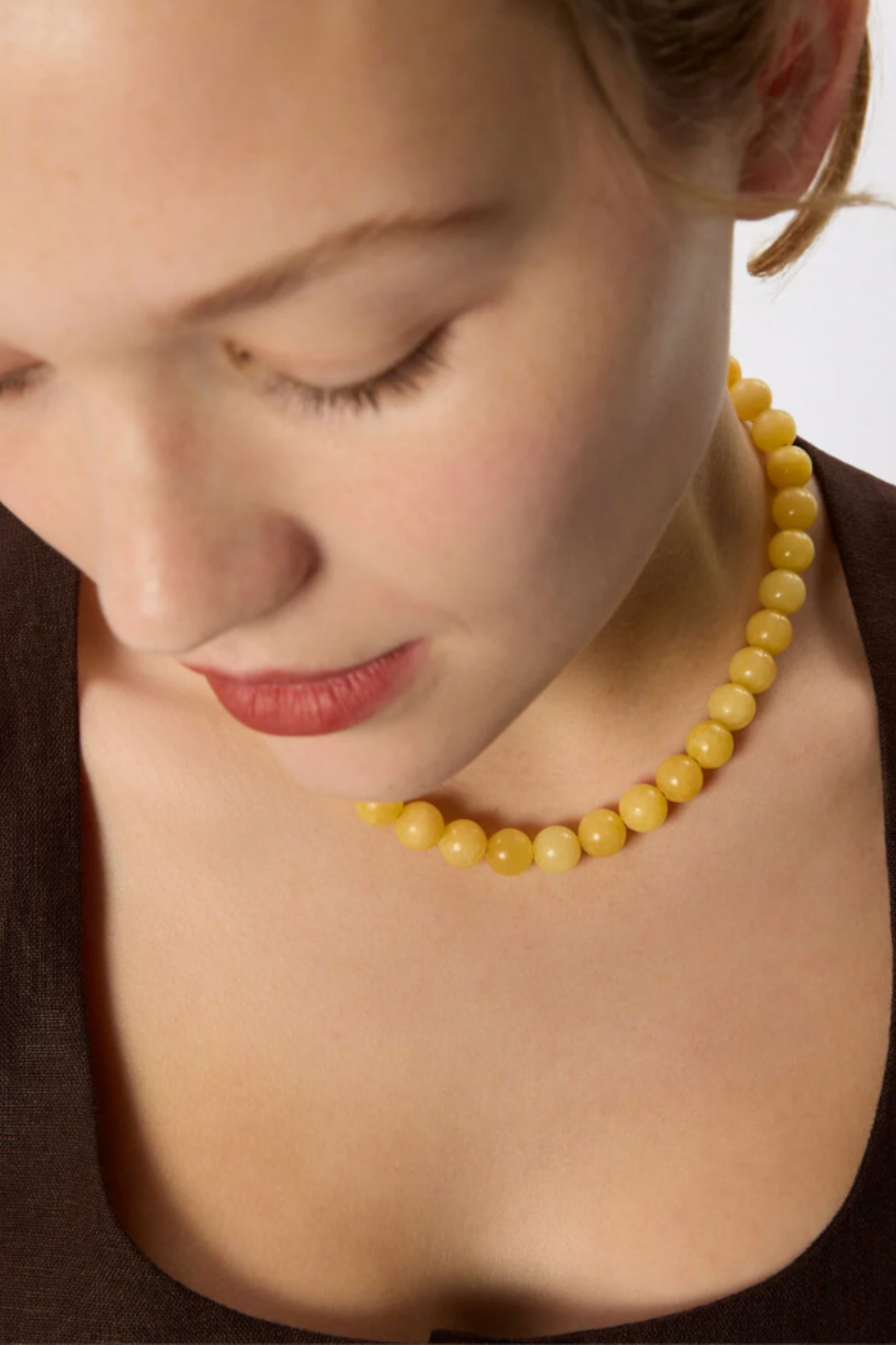 Pale Yellow Large Sphere Bead Necklace