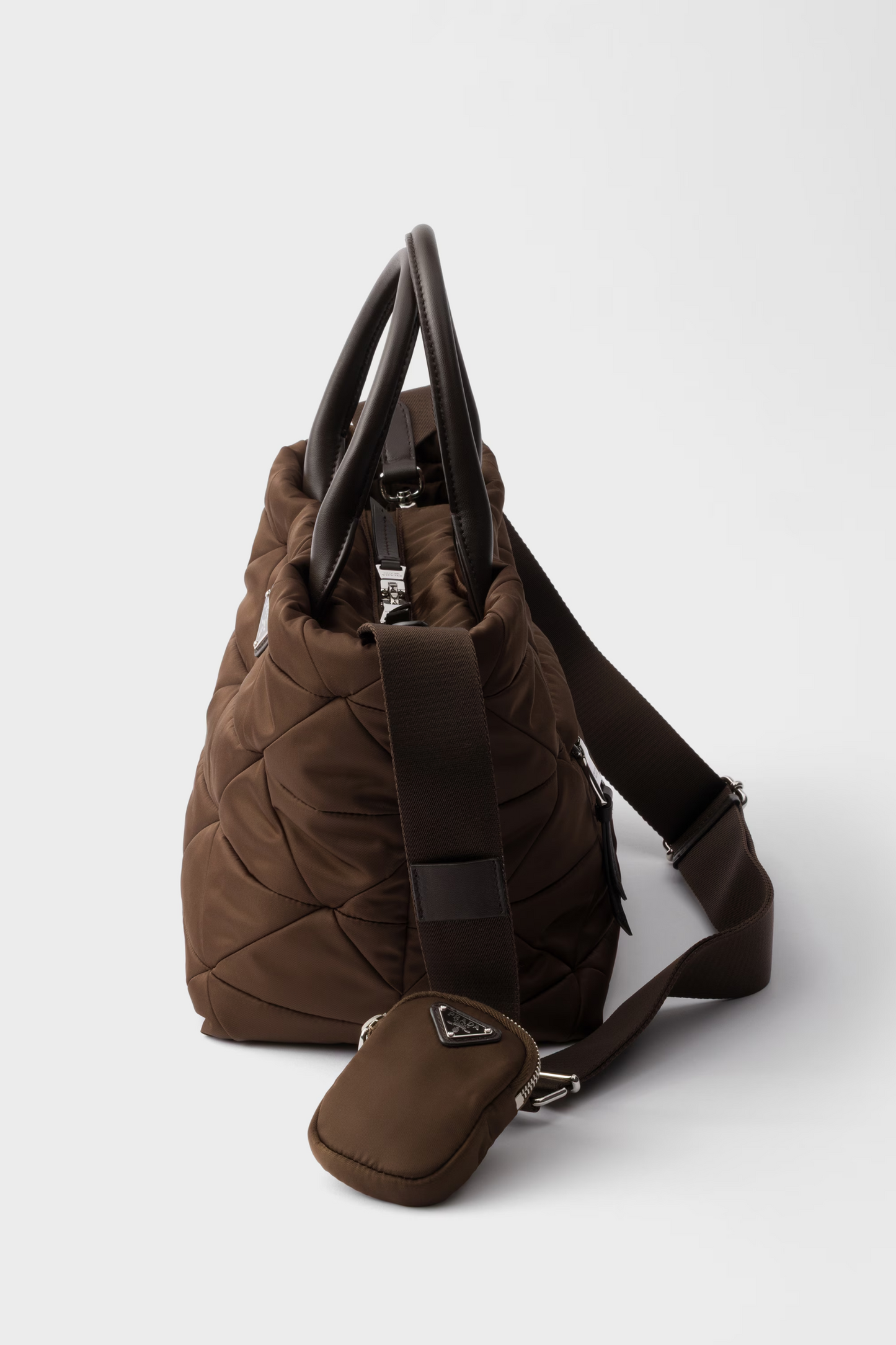Medium Padded Re-Nylon and Leather Tote Bag