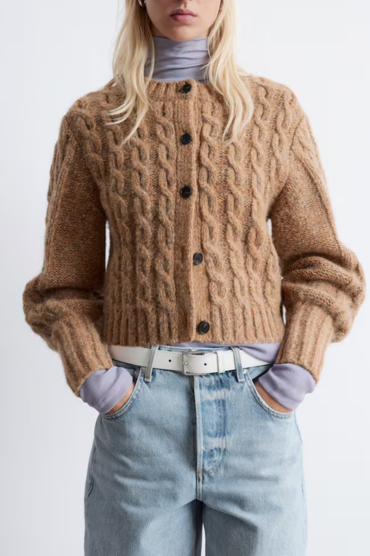 Alpaca-blend Cable-knit Cardigan