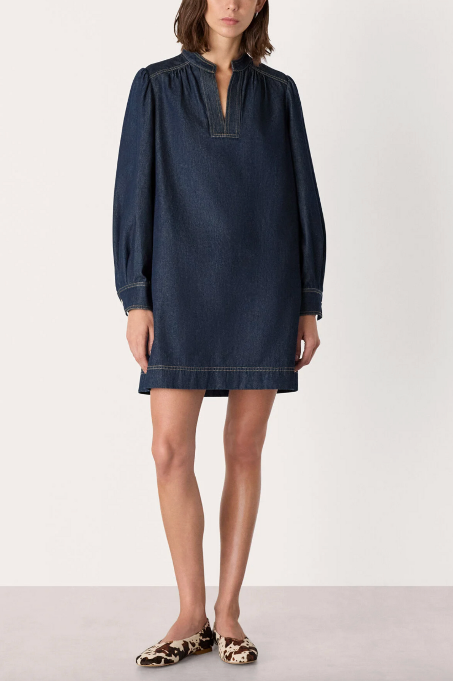 Dark Denim Long Sleeve Shift Mini Dress