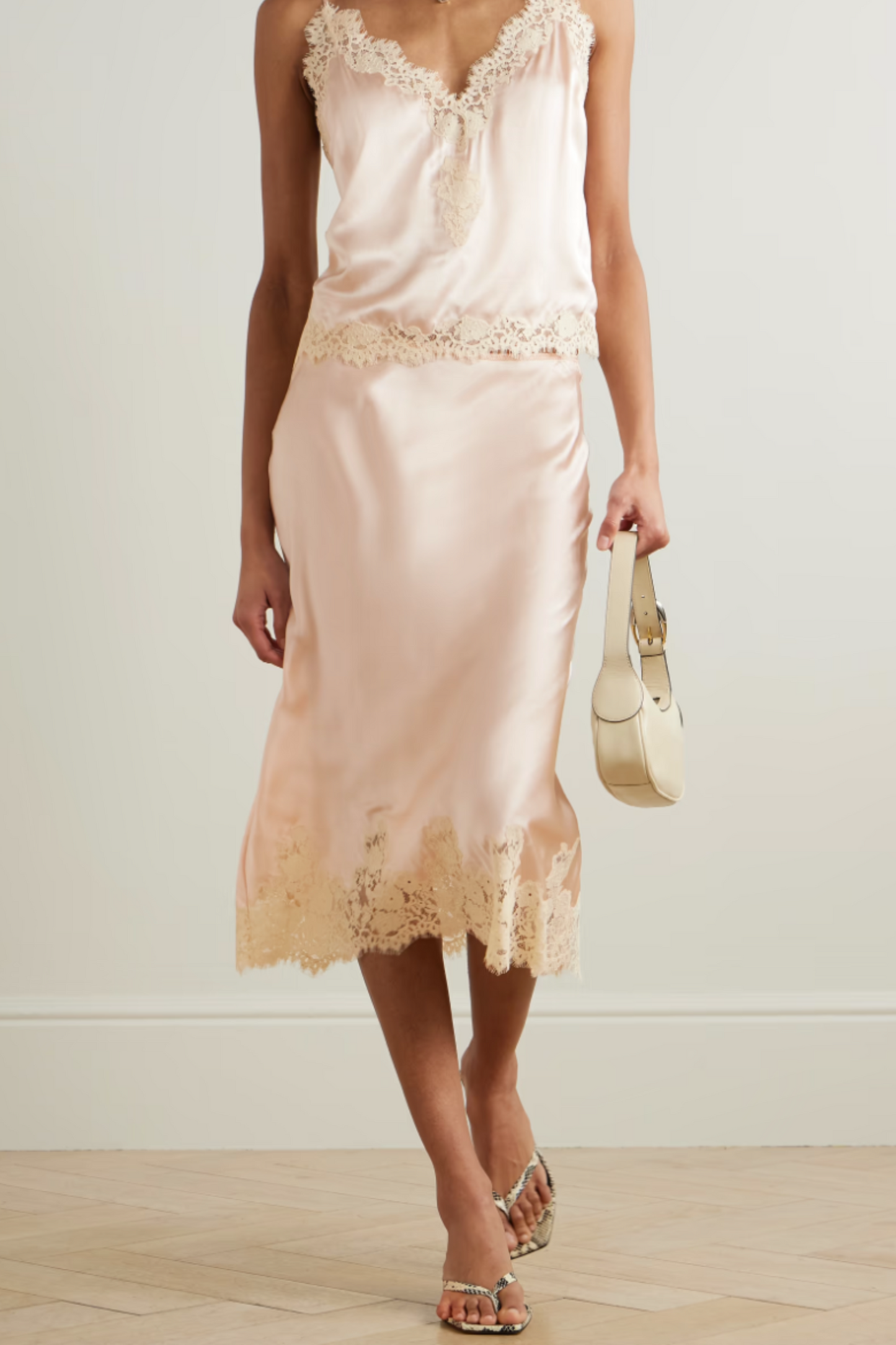 Elowena Lace Trimmed Silk Midi Skirt