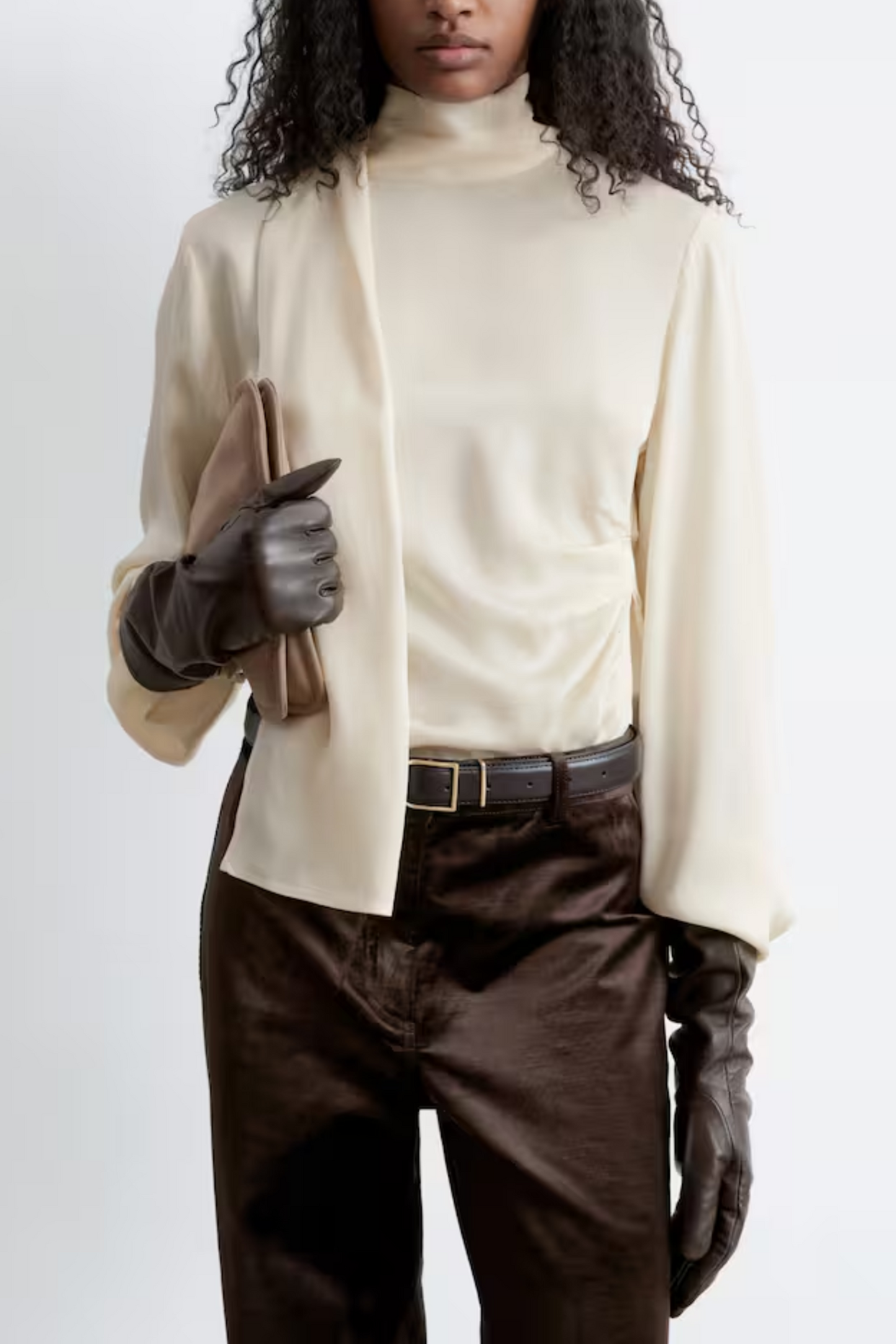 Scarf-Detail Satin Blouse