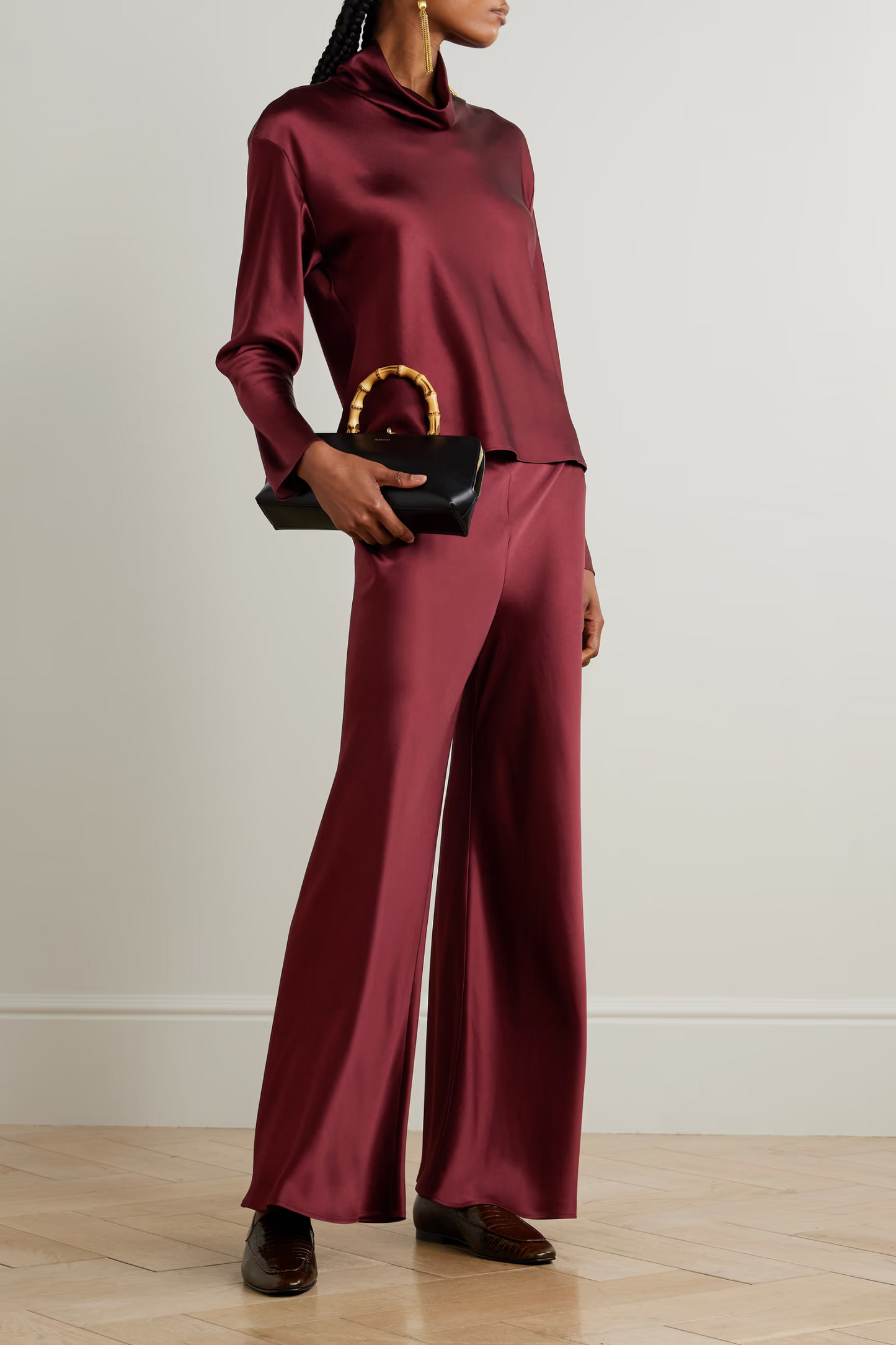 Barb Draped Satin Wide-leg Pants