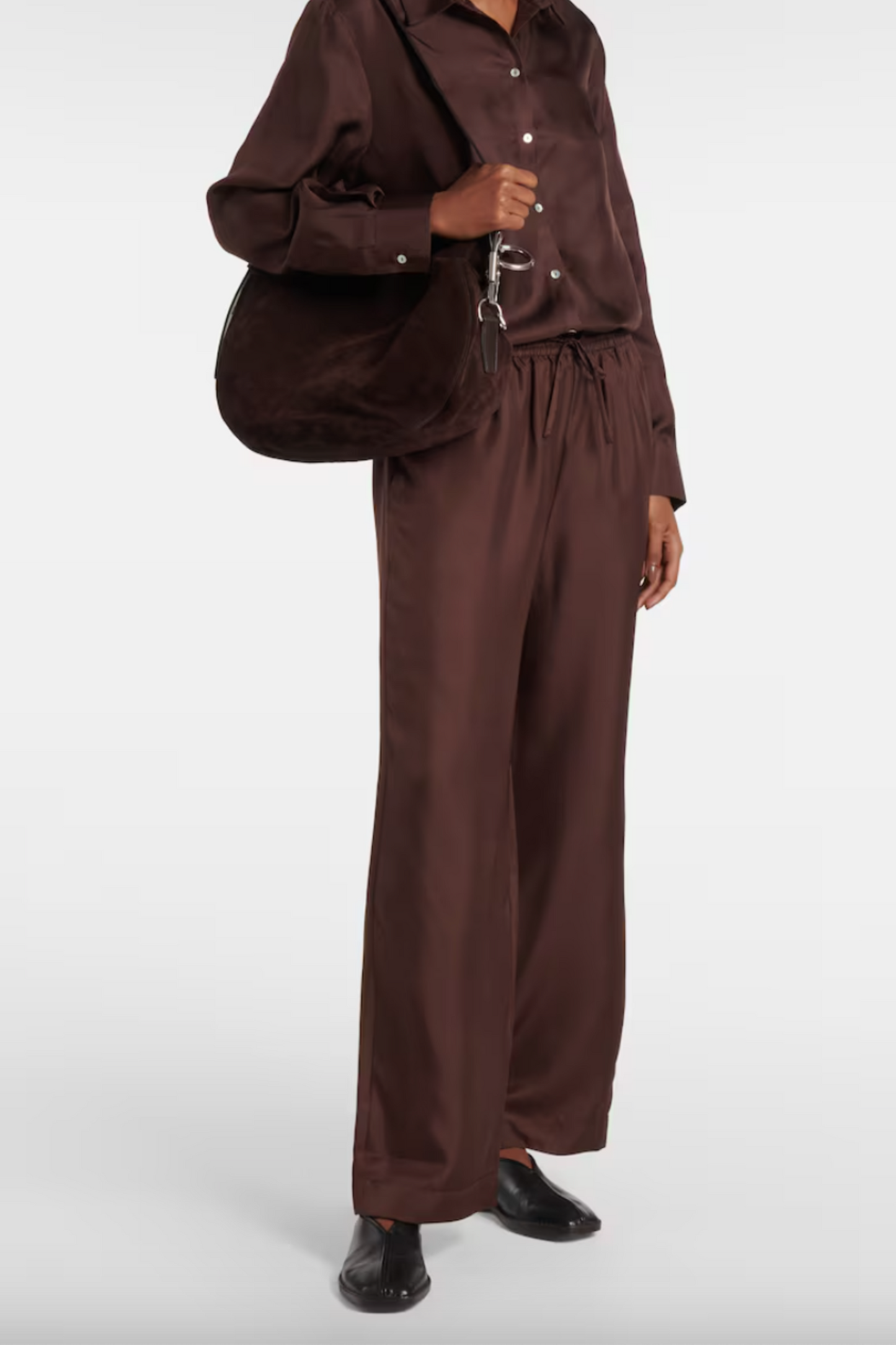 Aurelia Silk Twill Wide-Leg Pants