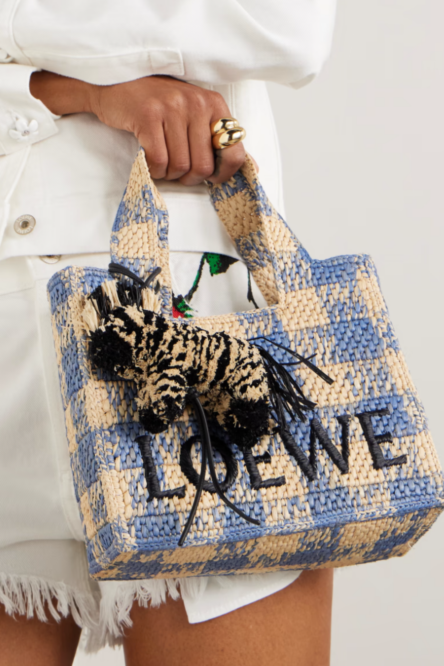 Zebra Leather Trimmed Raffia Charm