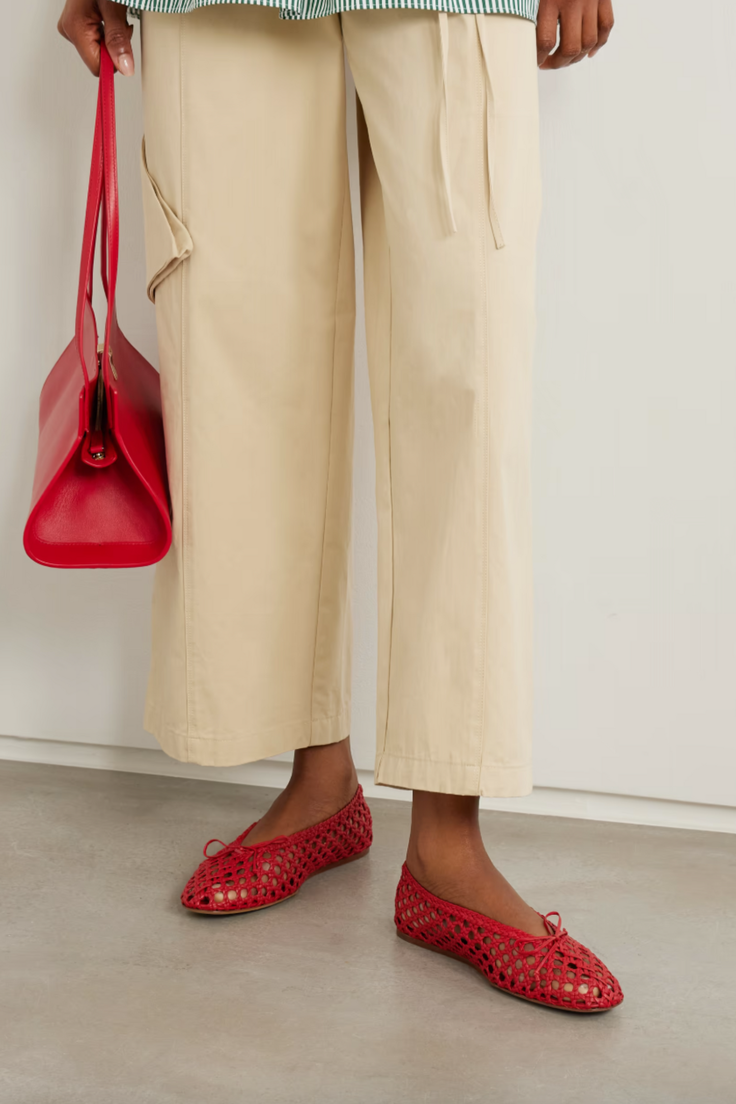 Regency Bow Embellished Woven Leather Ballet Flats