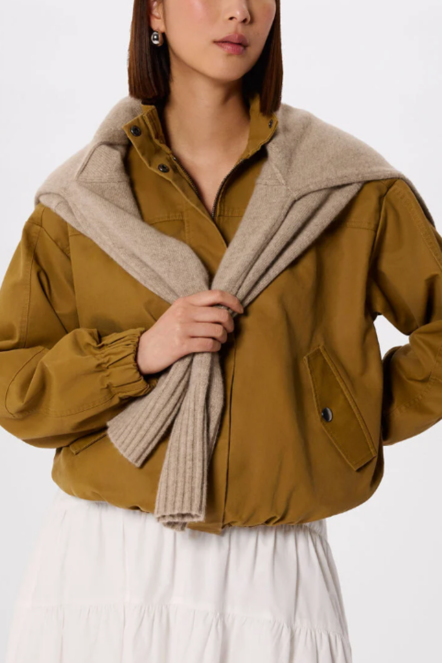 Neutral Wax Coated Bomber Jacket