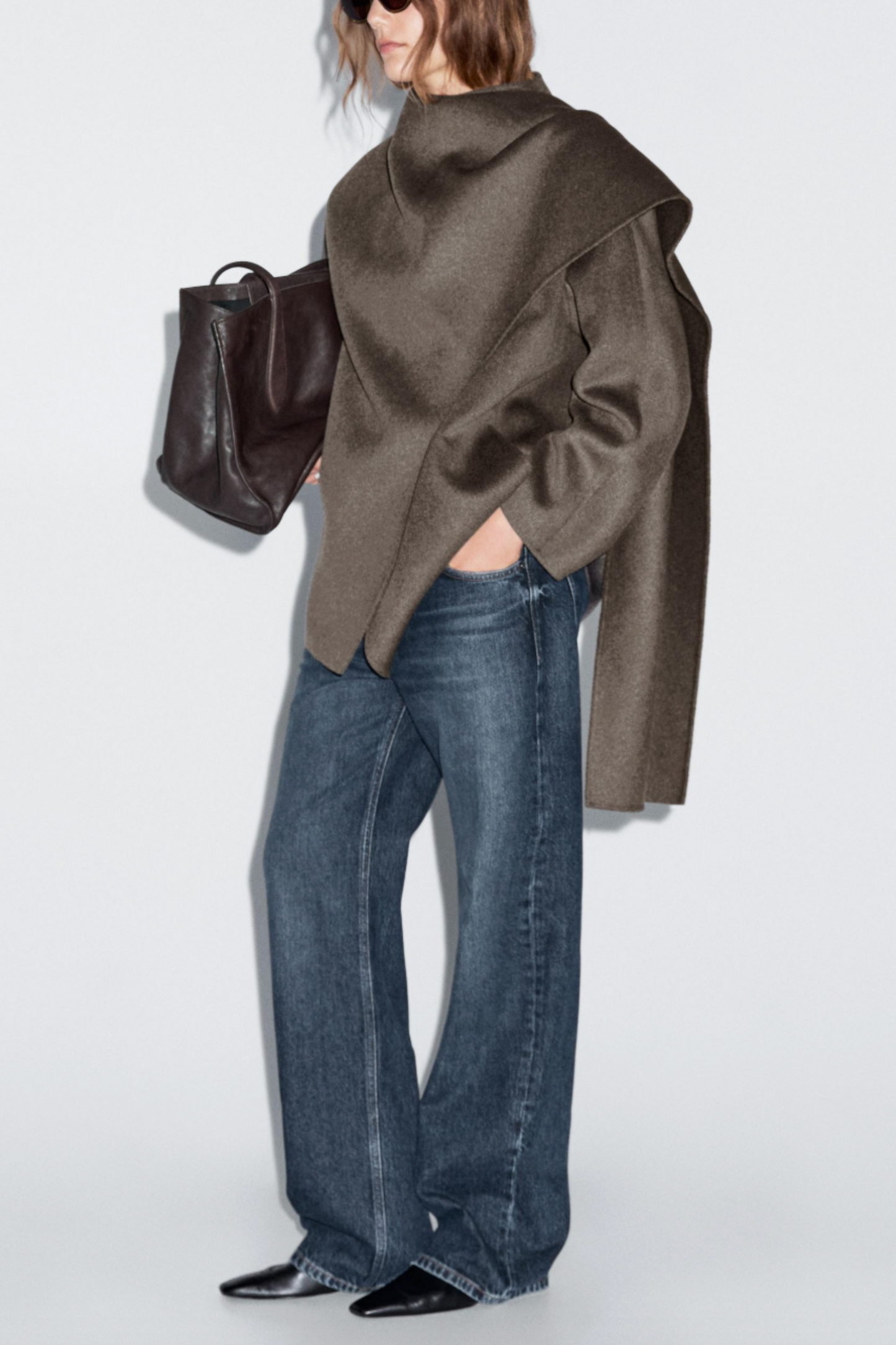 Mid-length Wool-blend Coat with Scarf