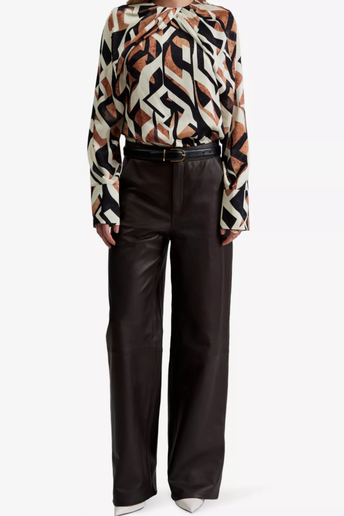 Felise Slip-pocket Wide-leg High-rise Leather Trousers