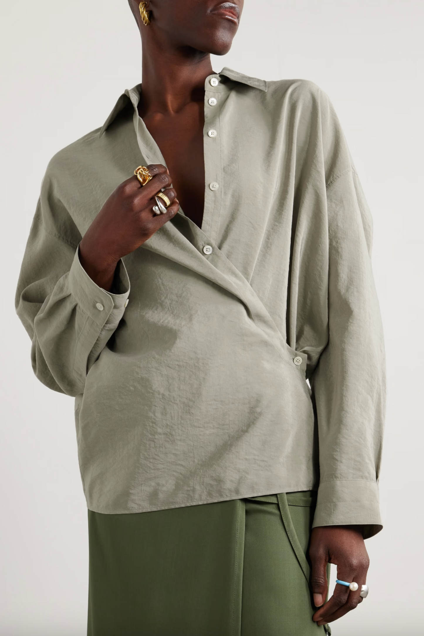 Twist-front Silk-blend Wrap Shirt
