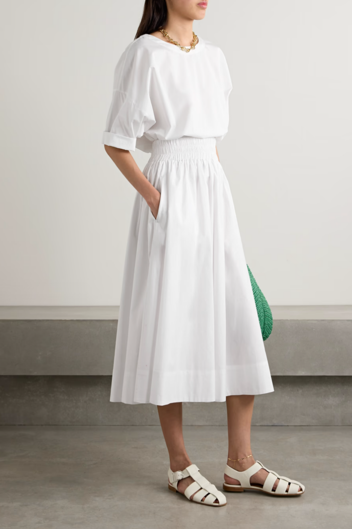 The Kyria Pleated Cotton-Poplin Midi Skirt