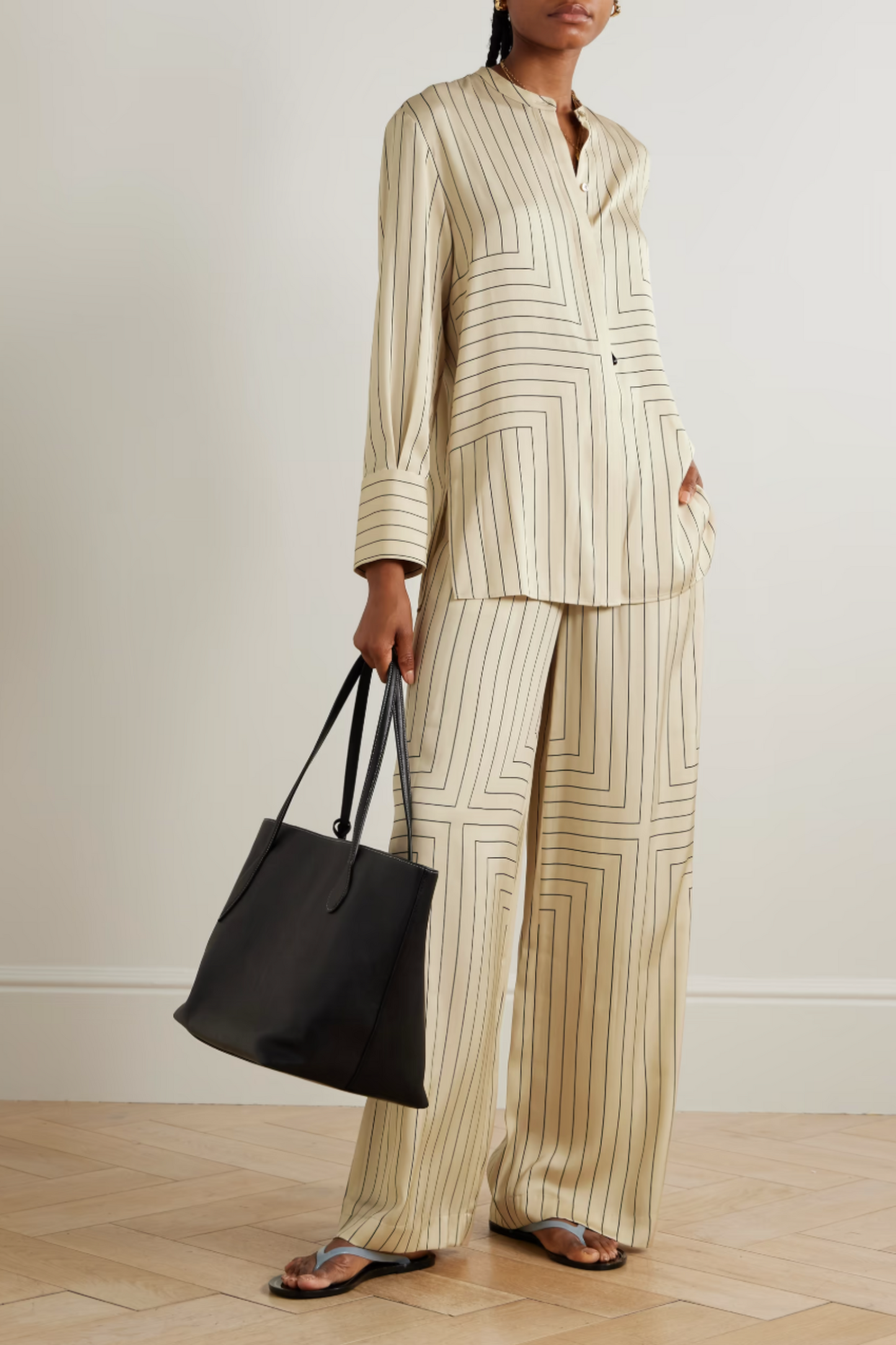 Pinstripe Silk-Blend Satin Co-Ord