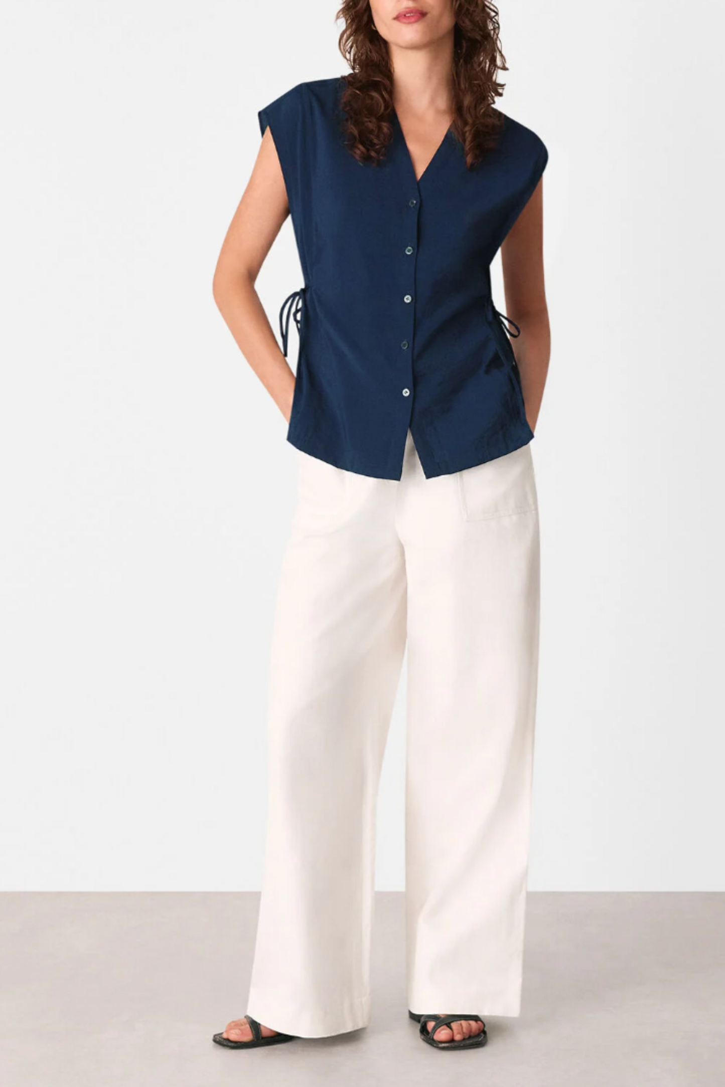 Navy Button Down Tie Side Shirt
