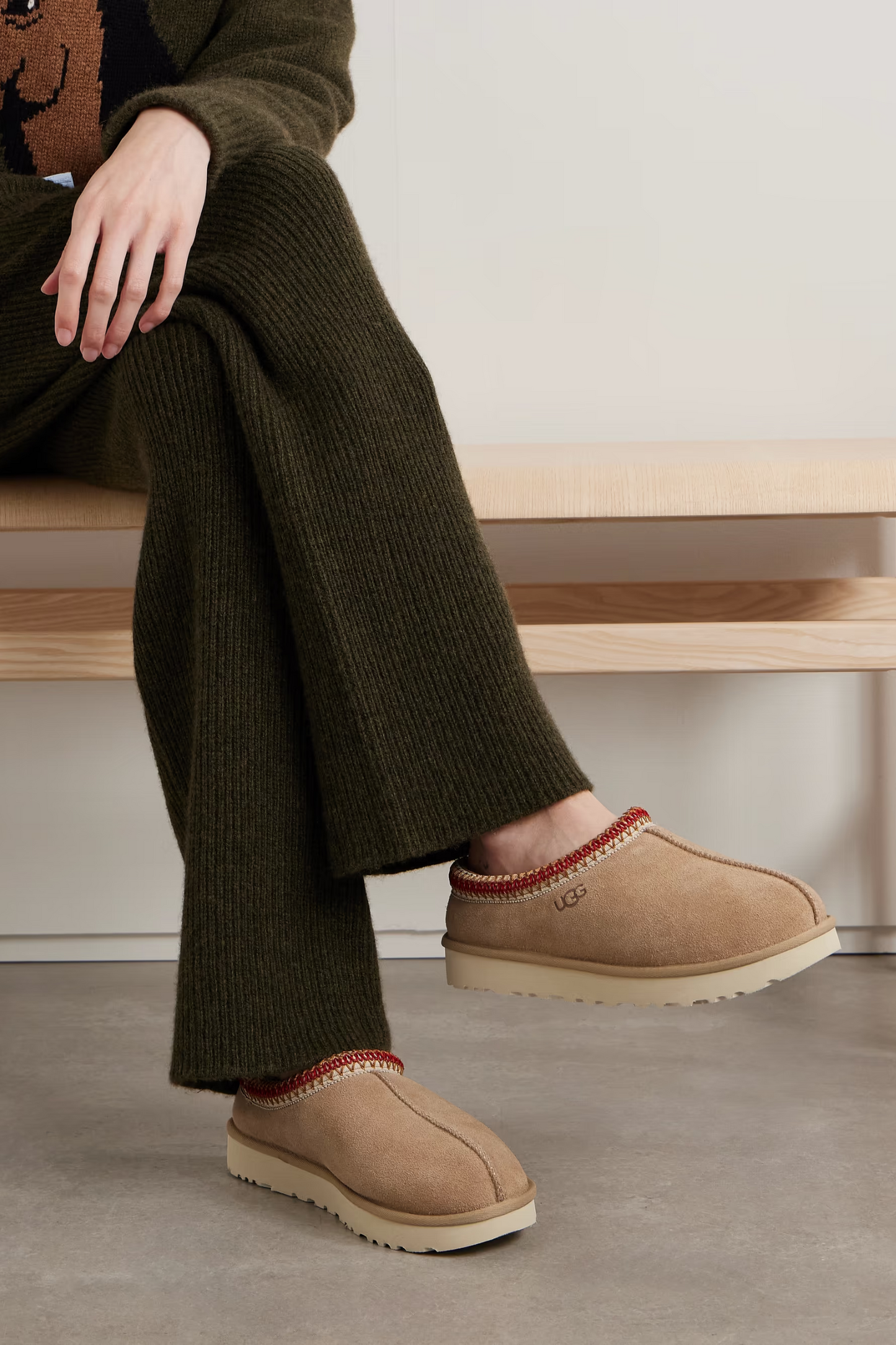 Tasman Wool-blend Fleece-lined Embroidered Suede Slippers