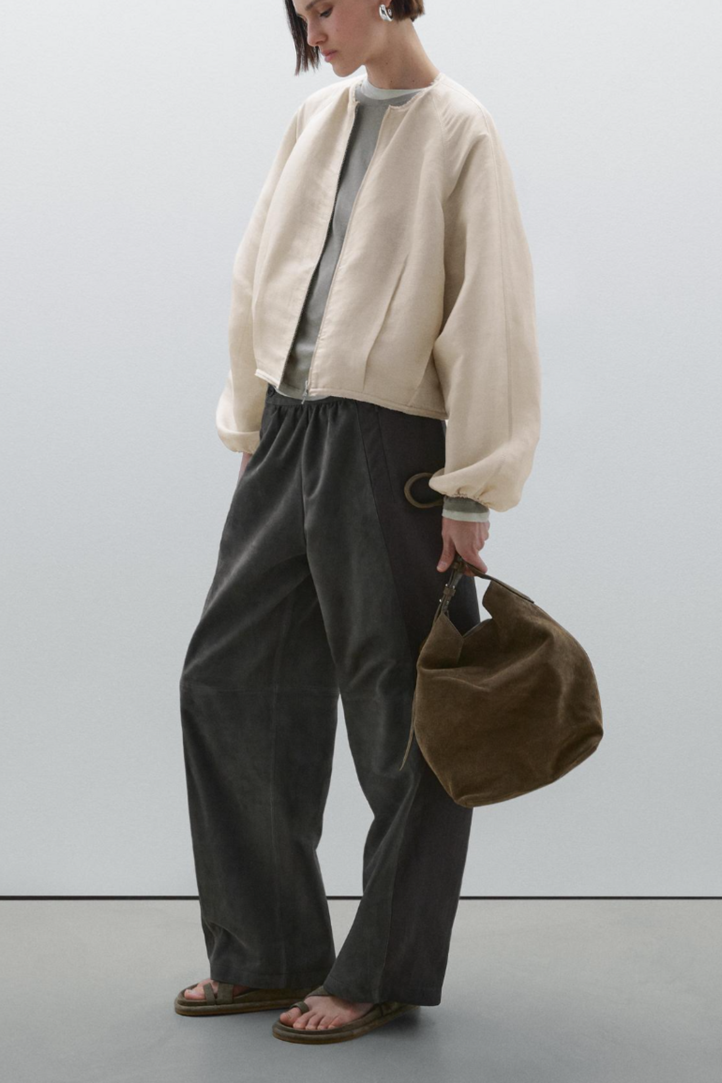 Frayed Linen And Silk Bomber Jacket