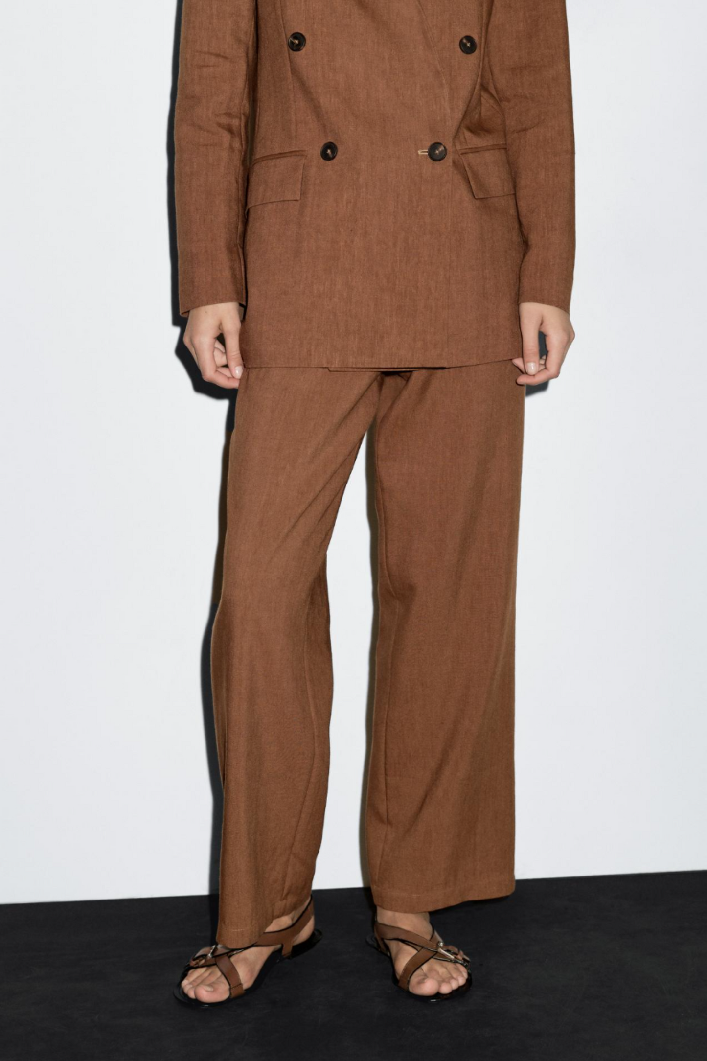Linen Blend Wide-Leg Trousers