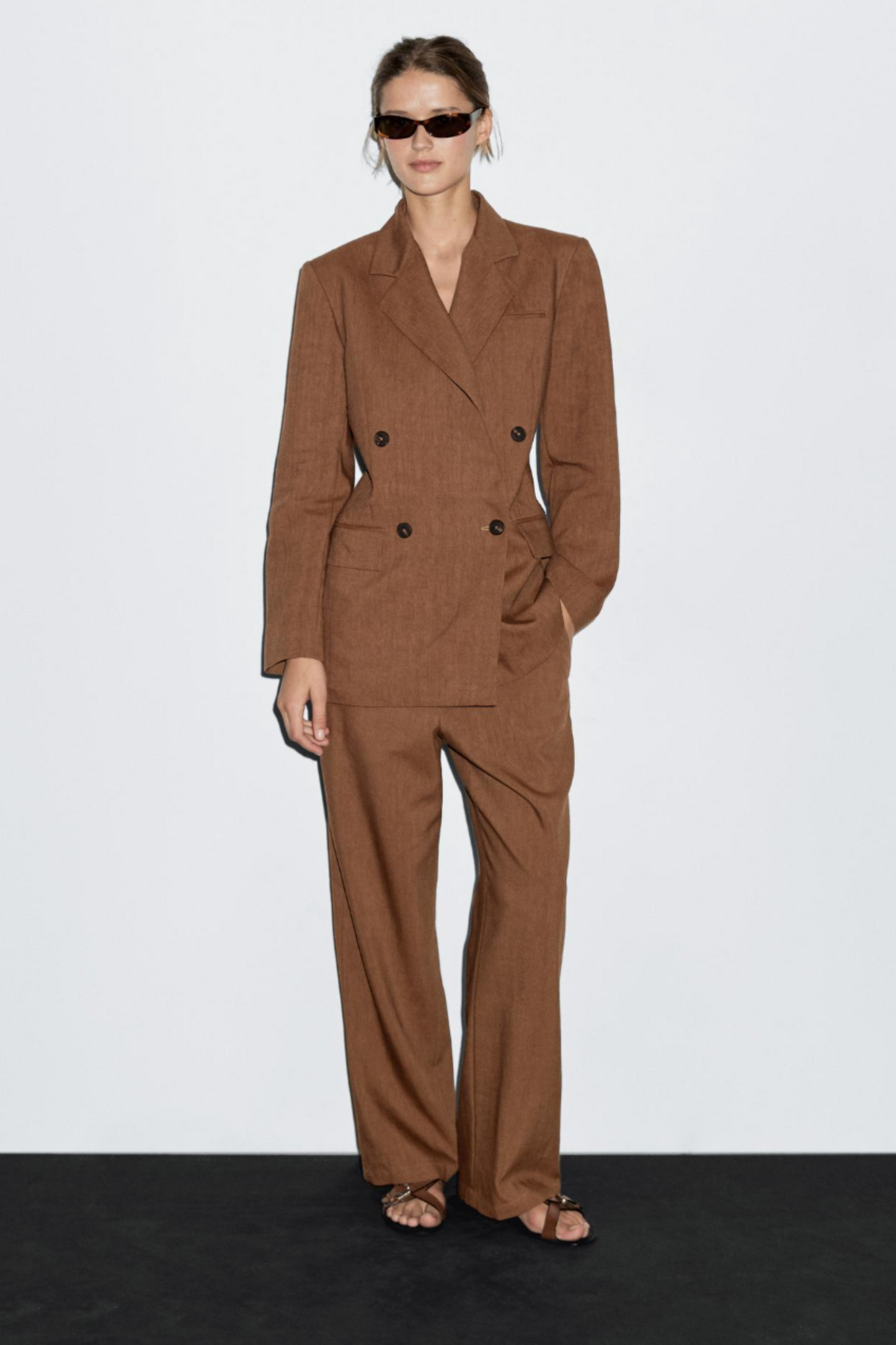 Double-Breasted Linen Blend Blazer