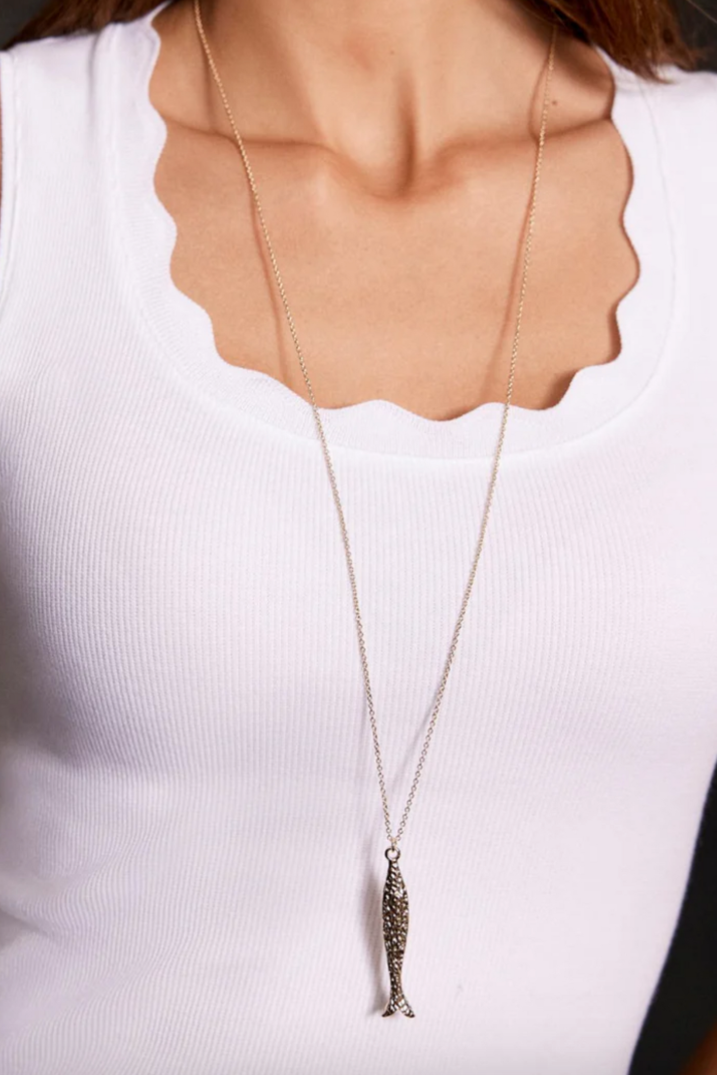 Gold Tone Fish Pendant Necklace