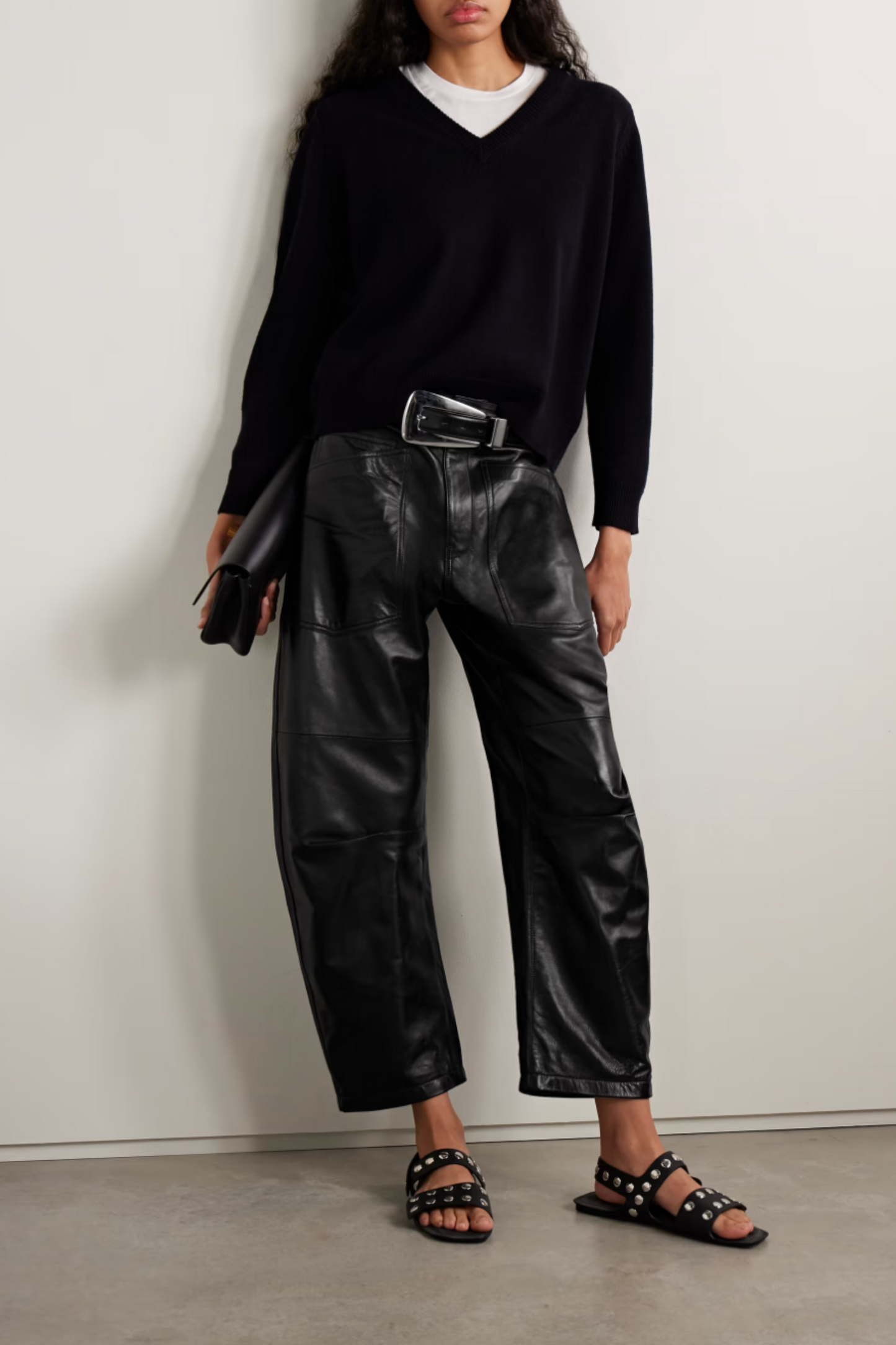 Shon Leather Barrrel-leg Pants
