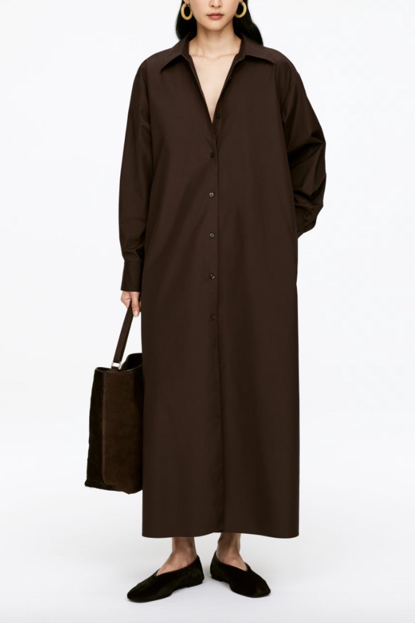 Oversized Shirt Dress in Dark Brown