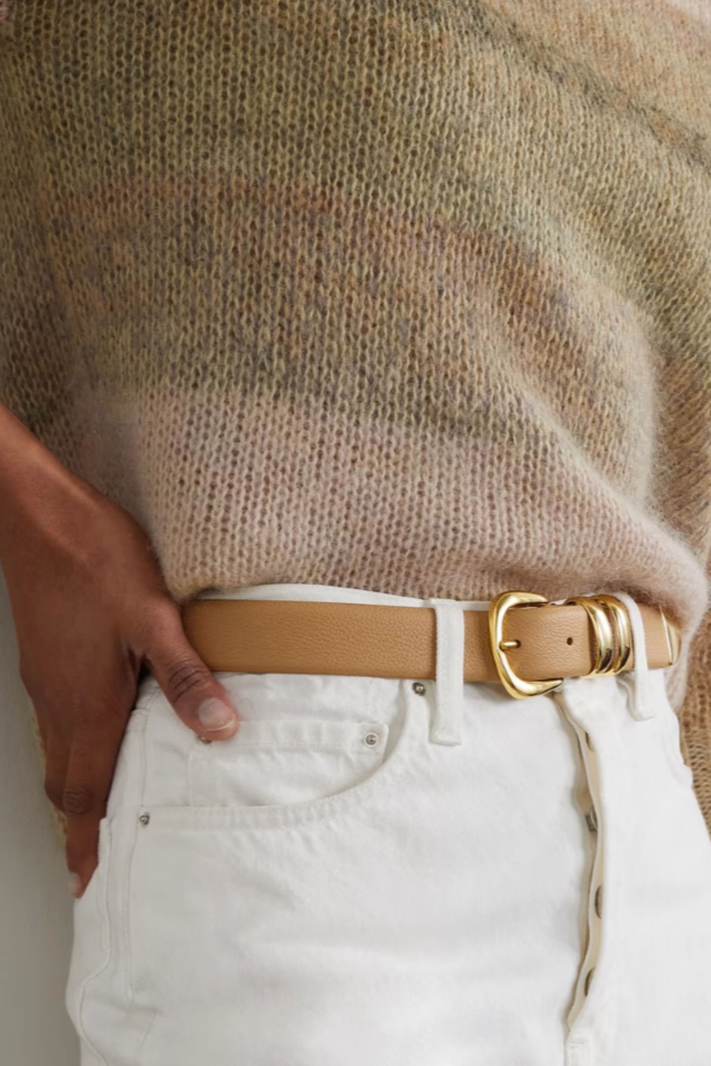 Textured-leather waist belt