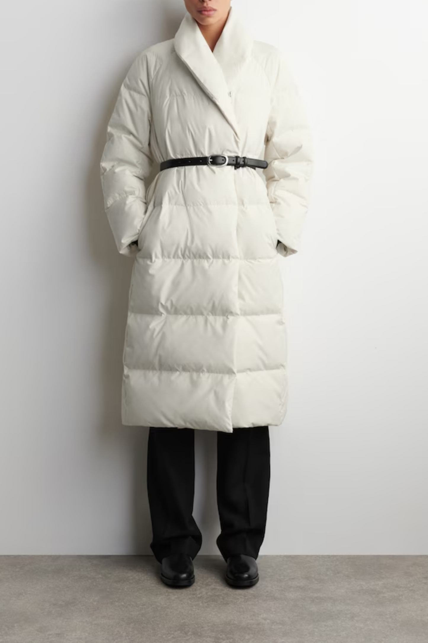 Shawl-collar Quilted Down Long Coat