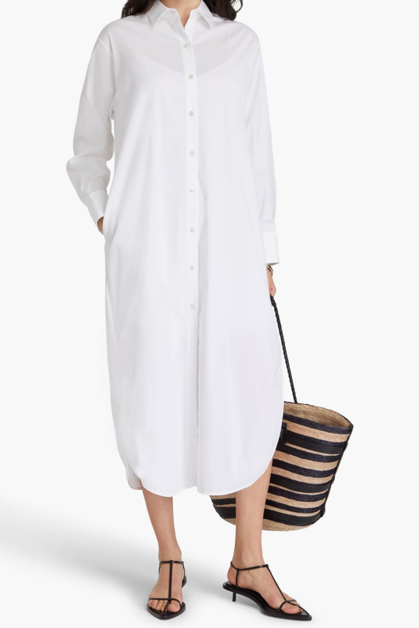 Cotton-Blend Poplin Midi Shirt Dress