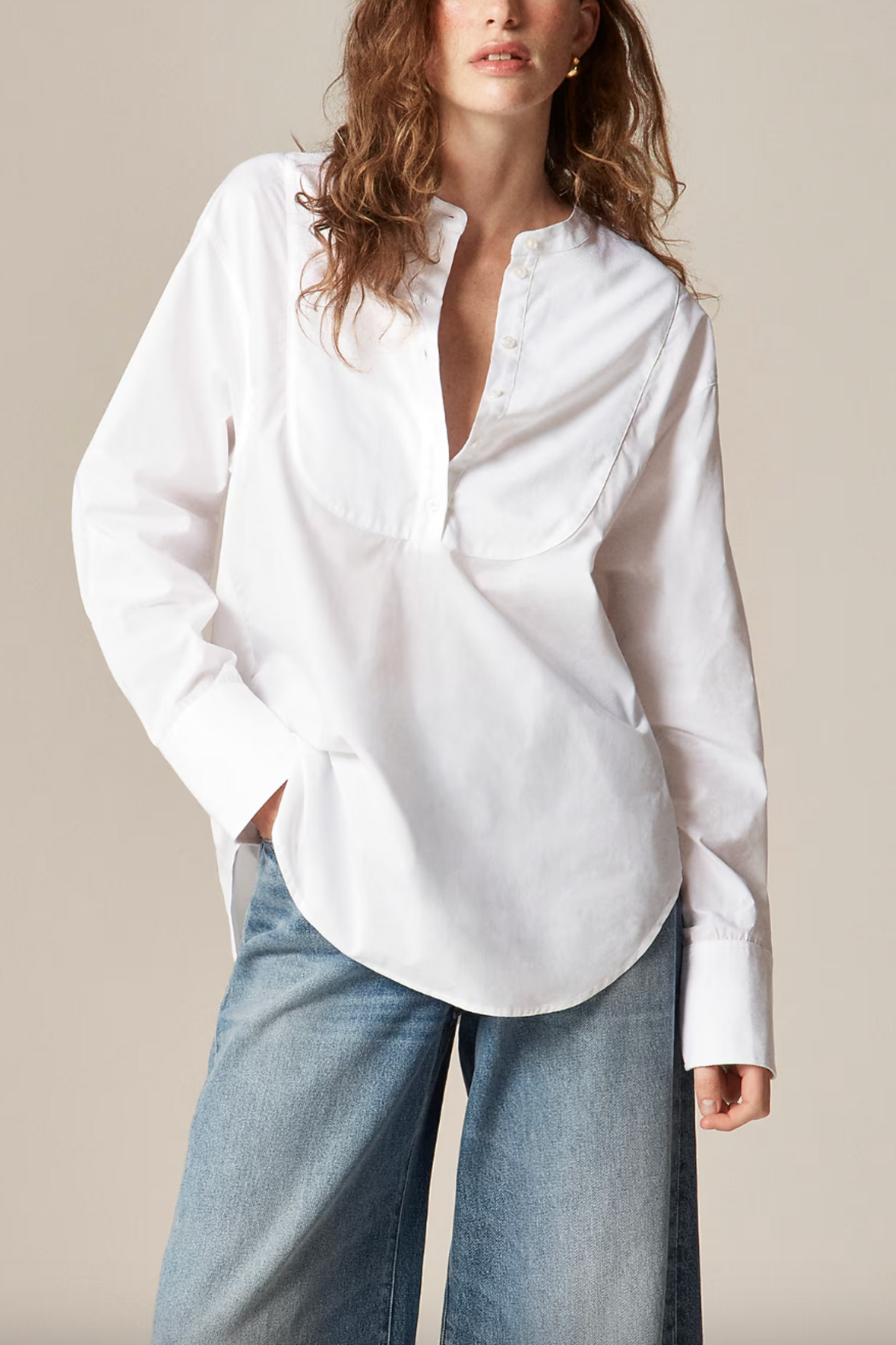 Tuxedo Popover Shirt In Cotton Poplin