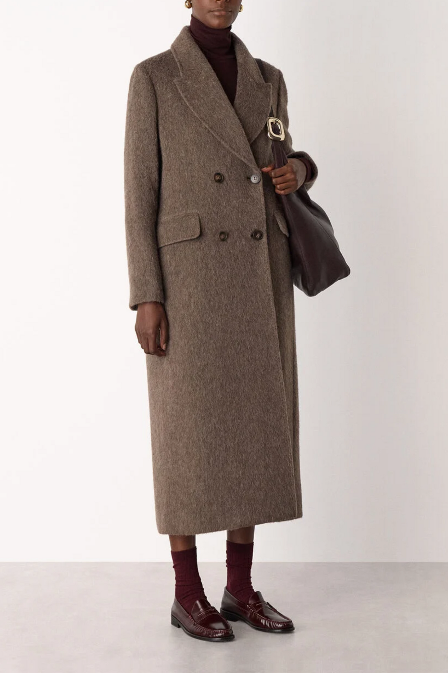 Taupe Maxi Double-breasted Wool Coat