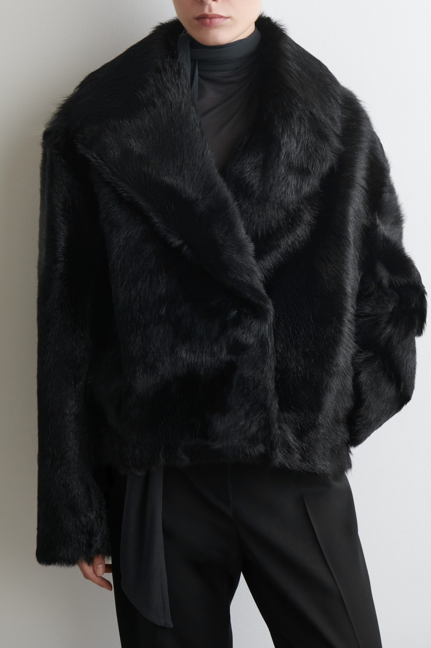 Collared Pony Hair-effect Leather Jacket