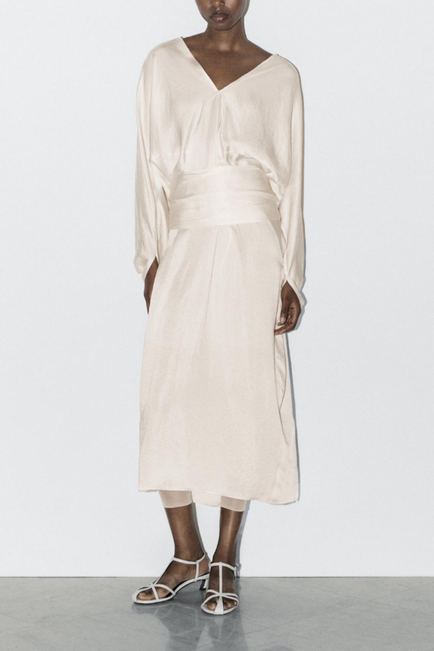 Flowing Satin Kimono Dress