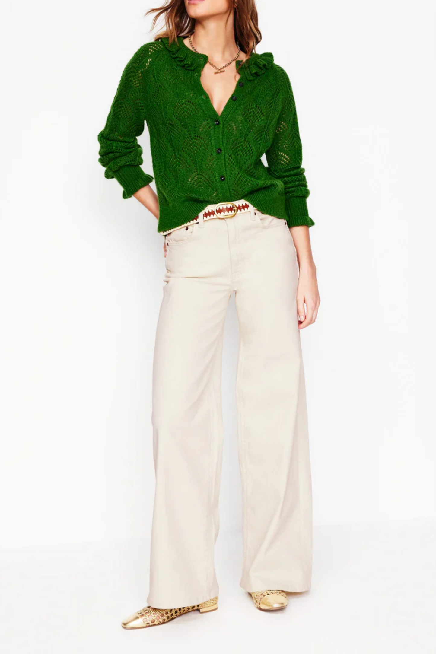 High Rise Ecru Wide Leg Jeans