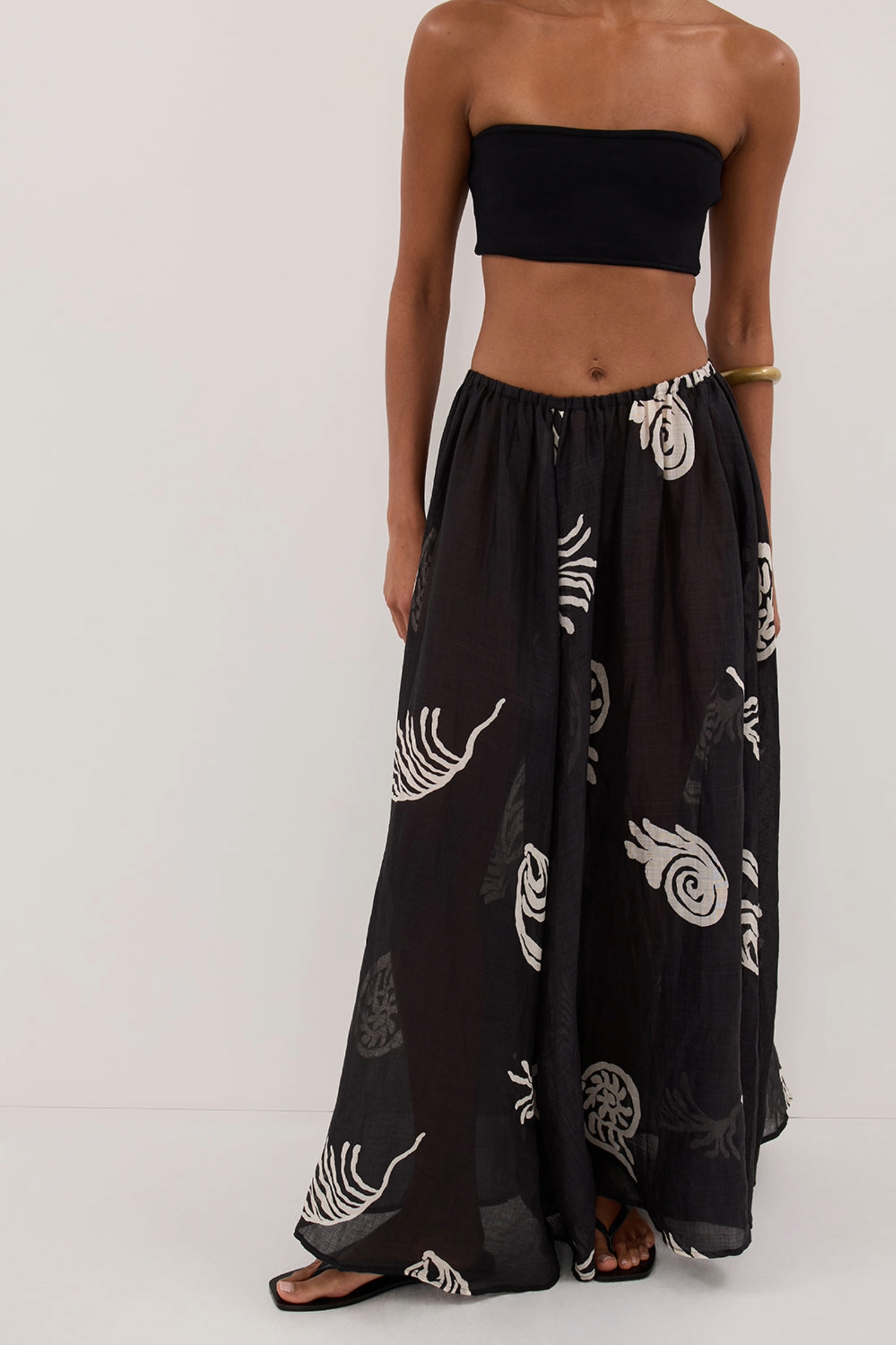 Positano Black Ramie Midi Skirt
