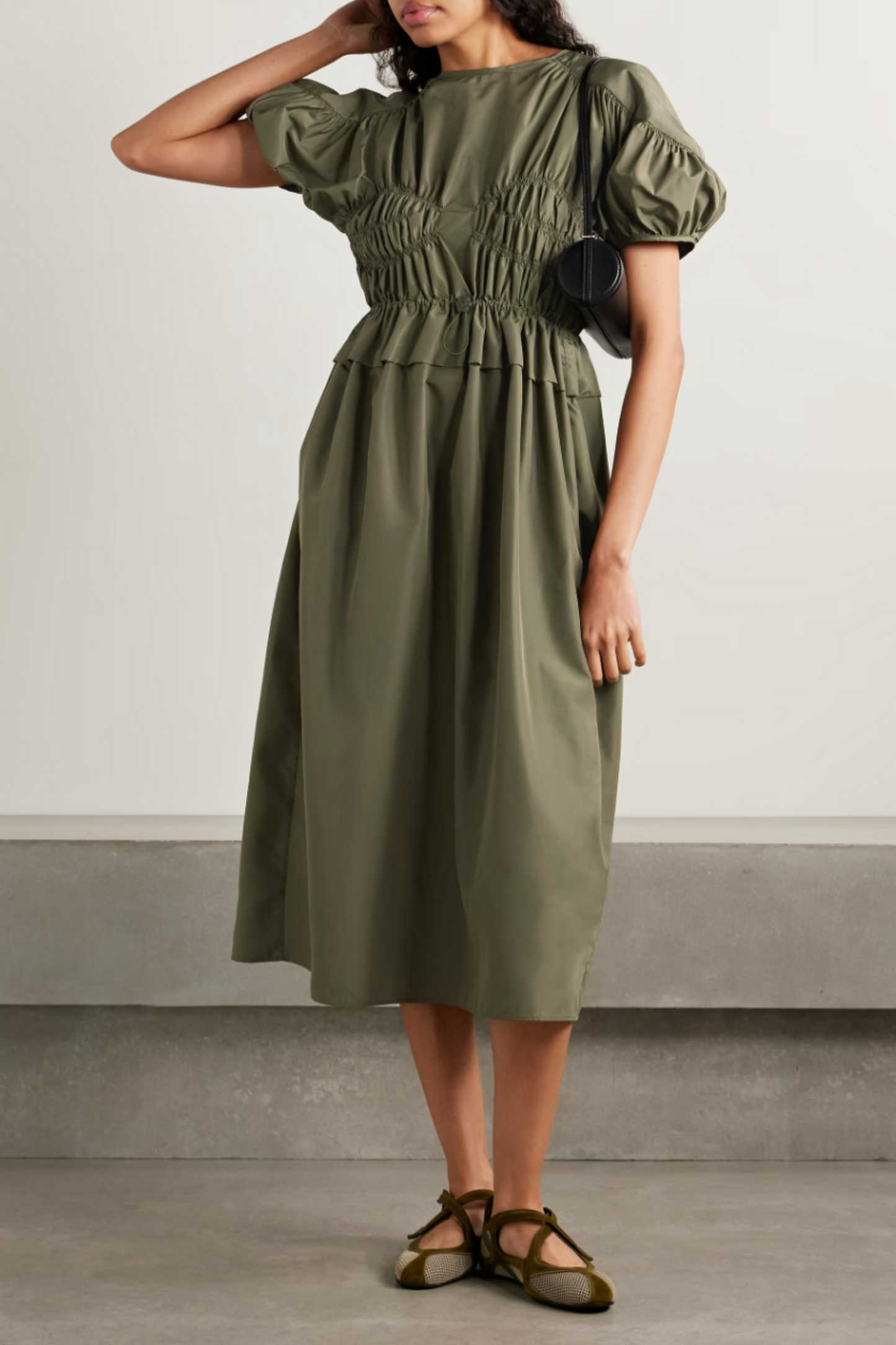 Betsy Shirred Recycled-Shell Midi Dress