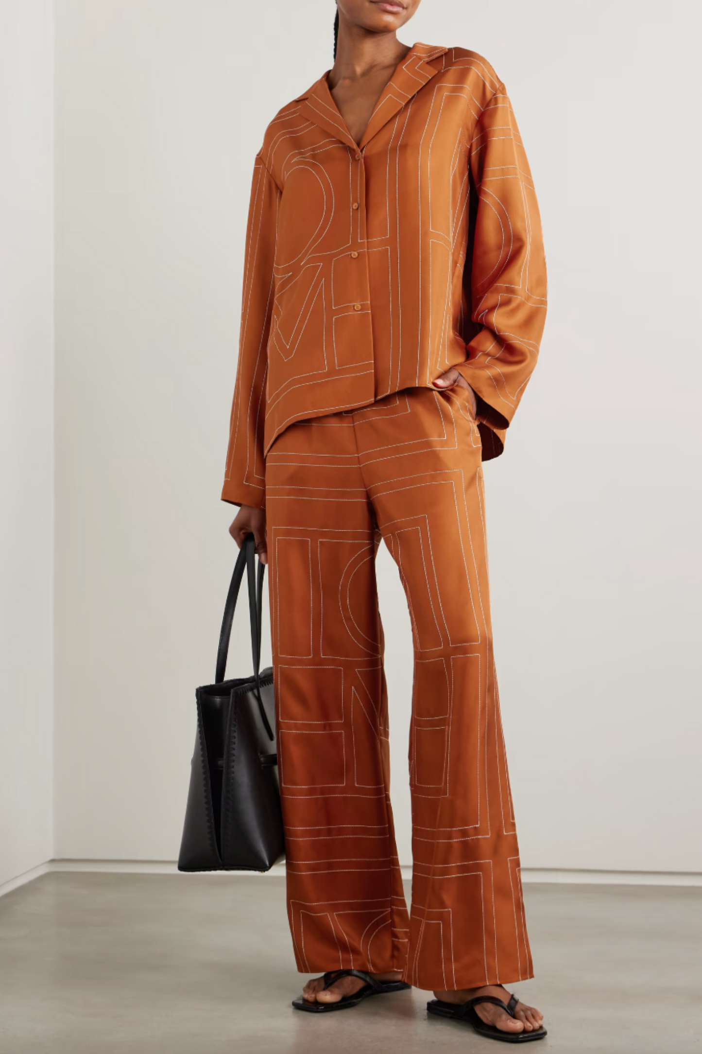 Monogram-embroidered Silk-twill Pyjama Top And Bottom