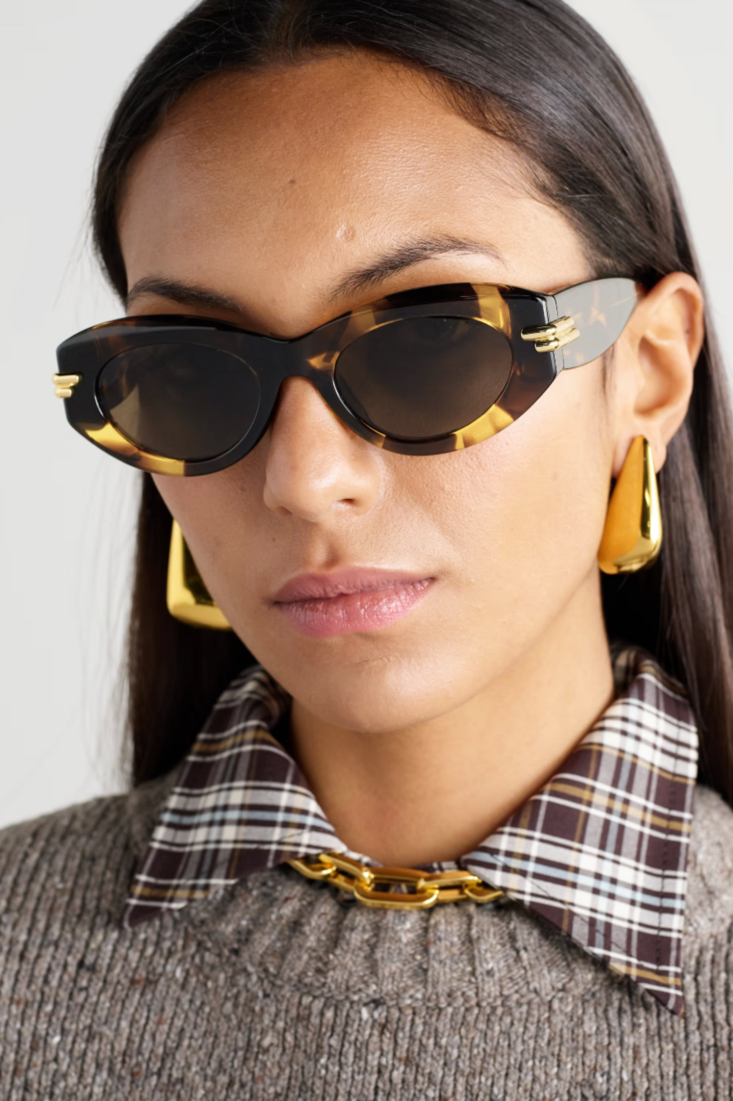 Oval Frame Gold Tone and Tortoiseshell Acetate Sunglasses