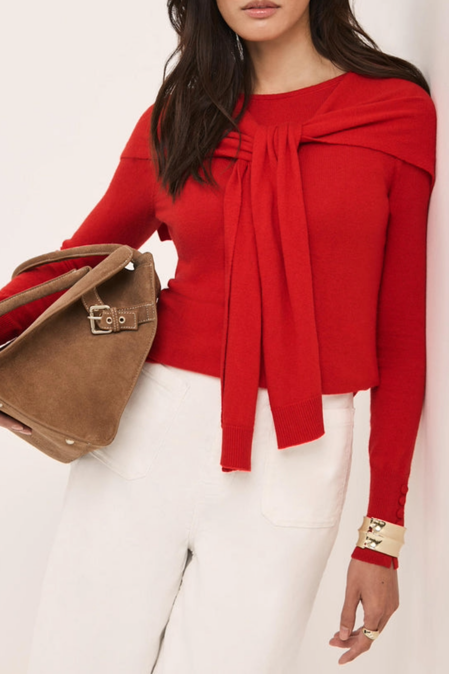Red Cotton-blend Scarf Jumper