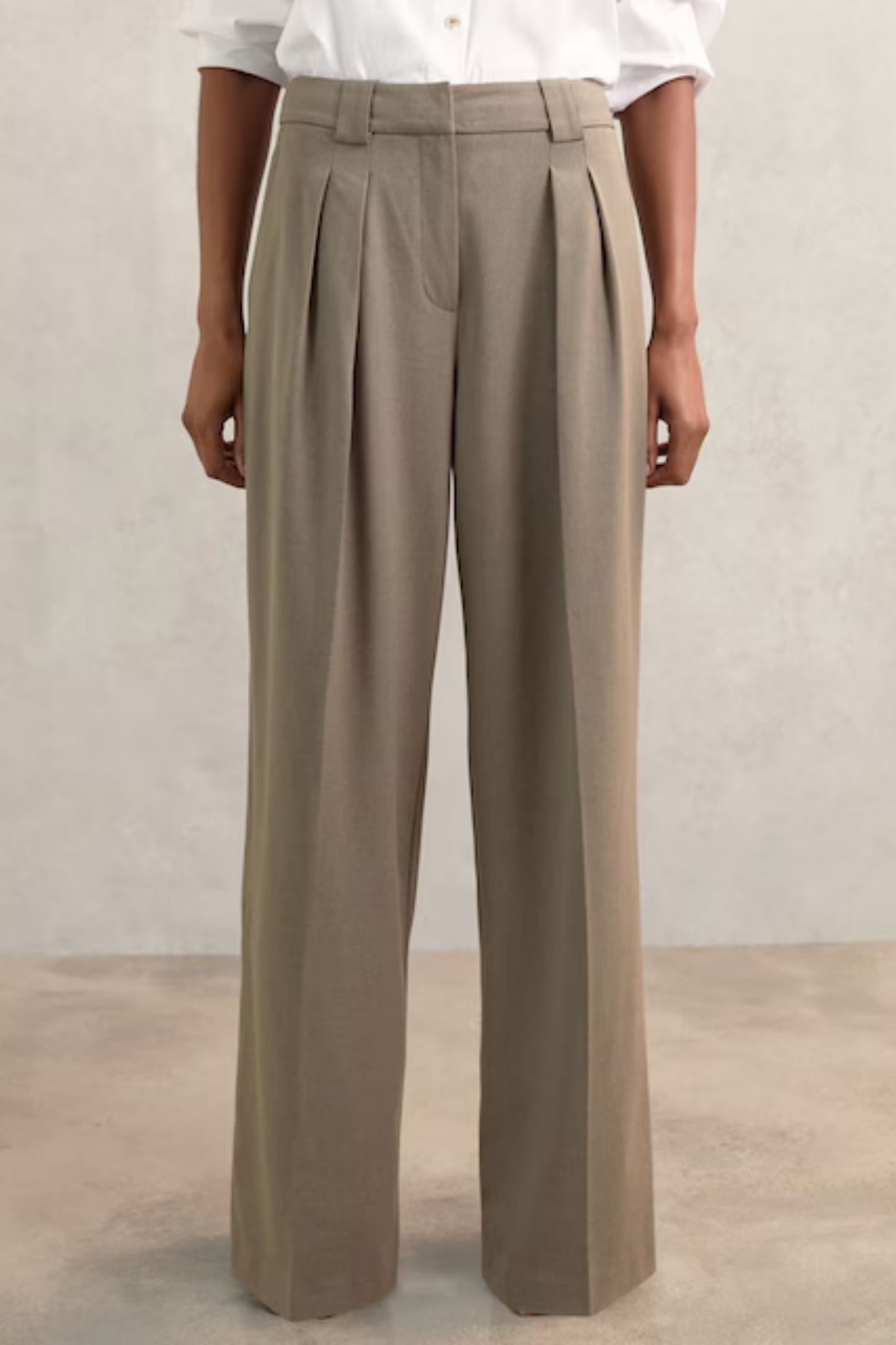 Wide-leg Pleated Trousers in Neutral