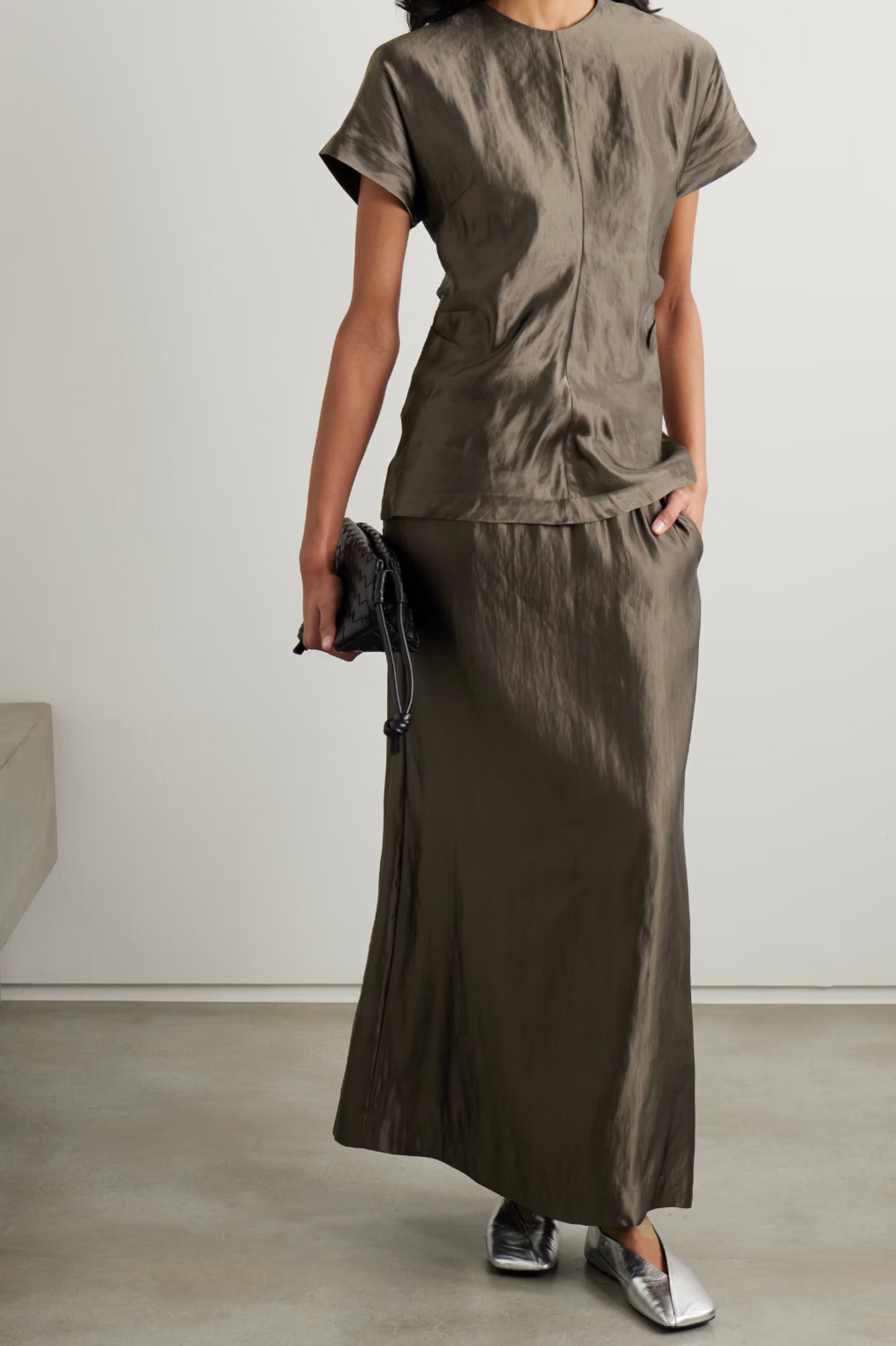 Pero Draped Linen and Silk-Blend Satin Blouse