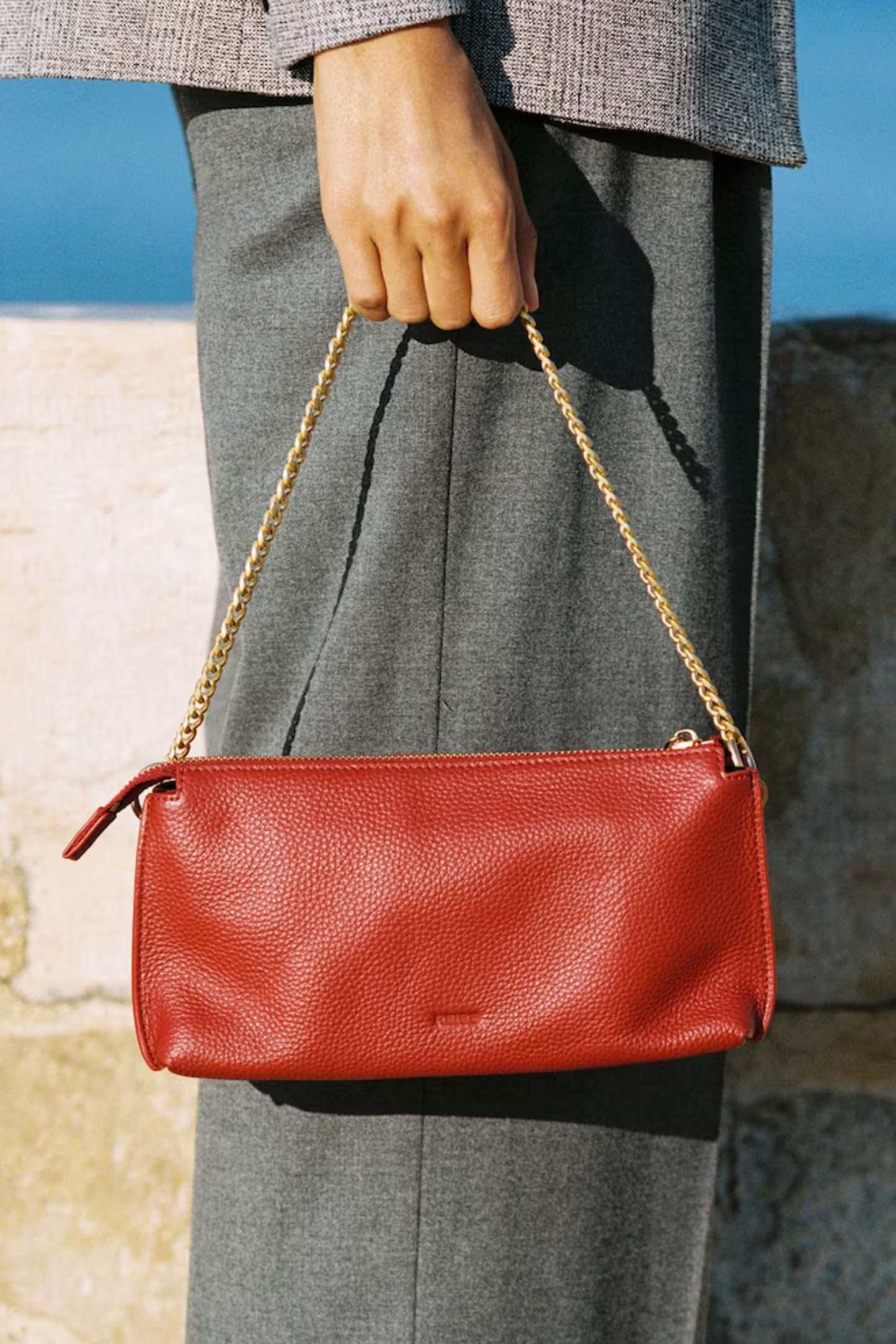 Leather Double-pouch Crossbody Bag in Red