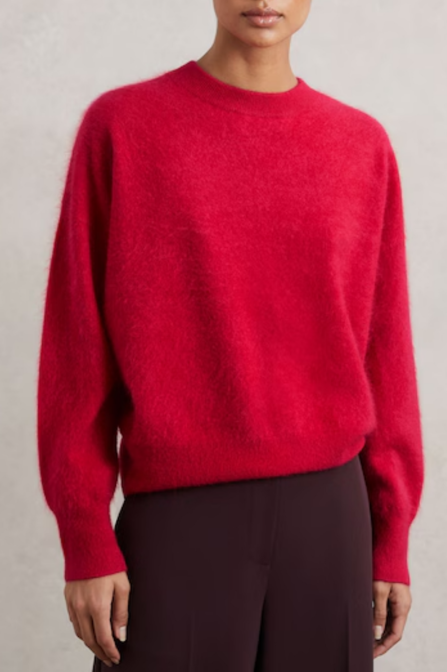 Brushed Cashmere Crew Neck Jumper in Red